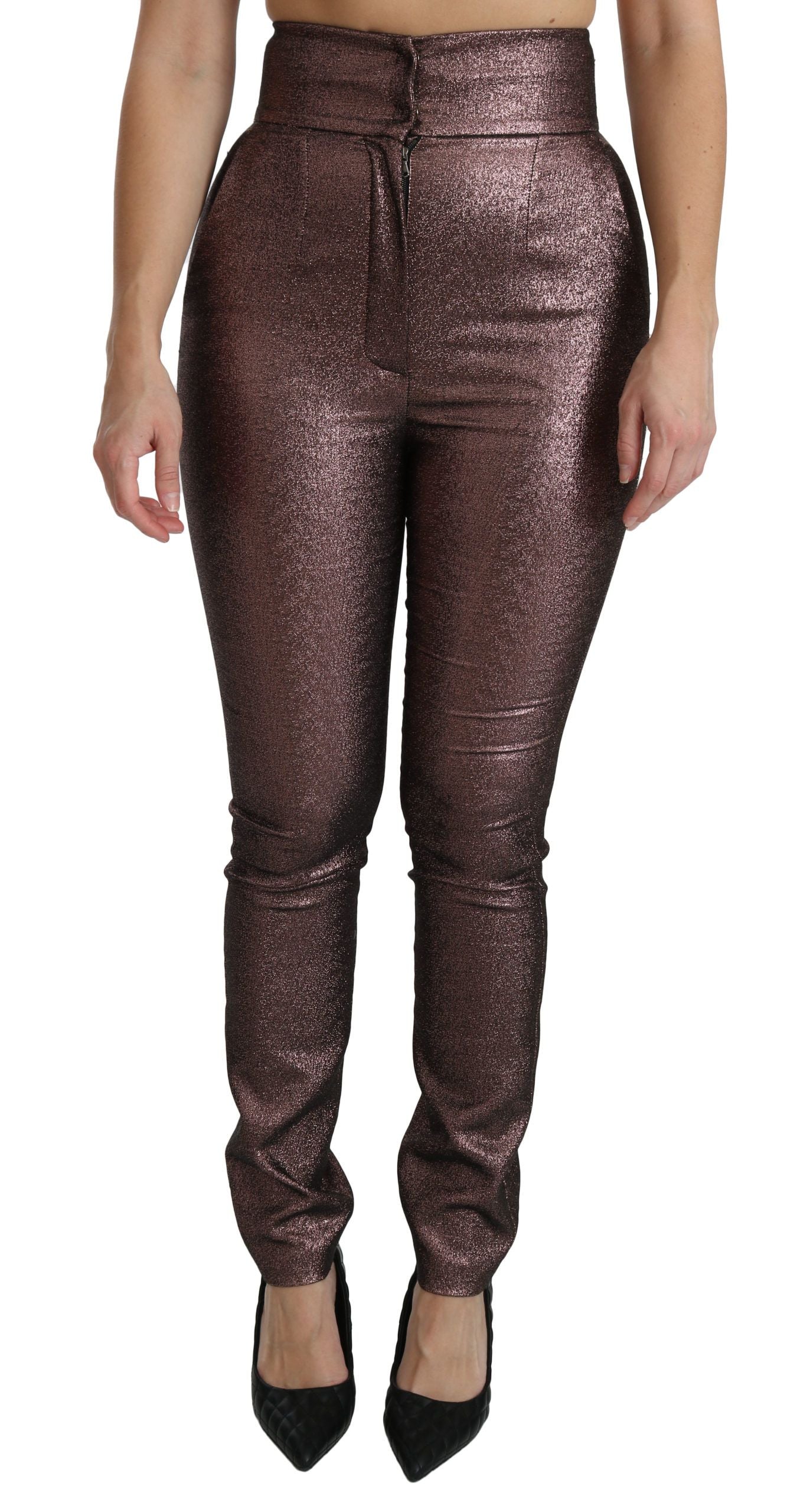 Dolce & Gabbana Purple Metallic High Waist Skinny Cotton Pants