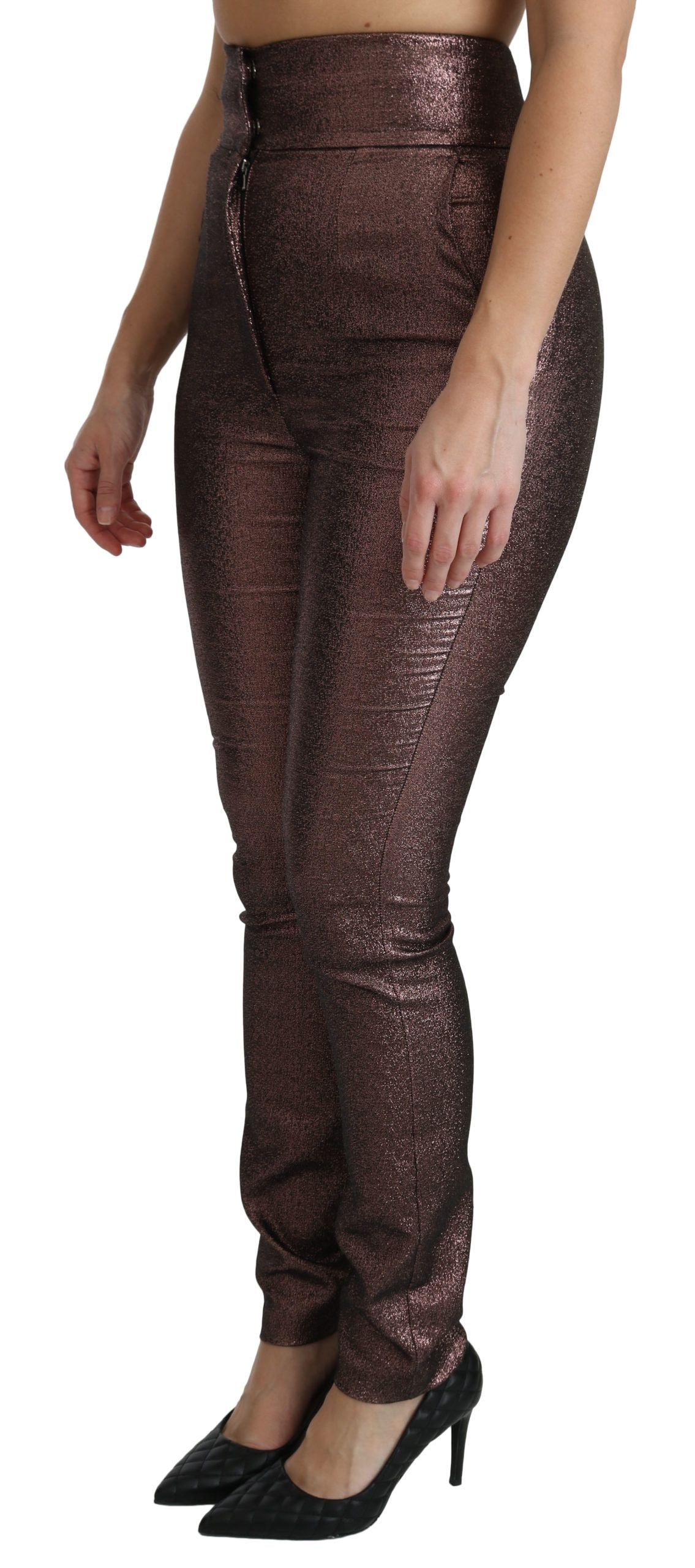 Dolce & Gabbana Purple Metallic High Waist Skinny Cotton Pants