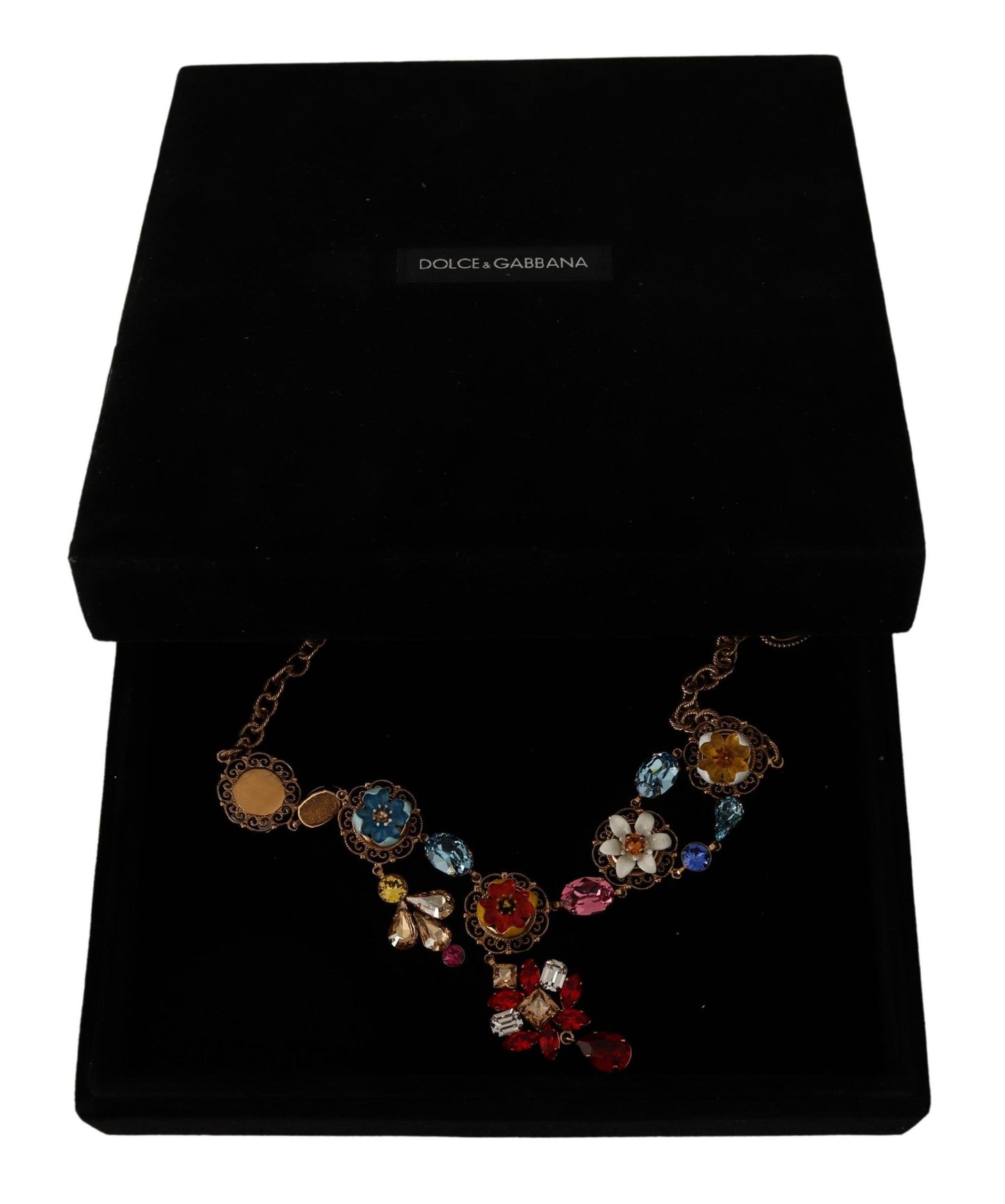 Dolce & Gabbana Gold Brass Floral Sicily Charms Statement Necklace