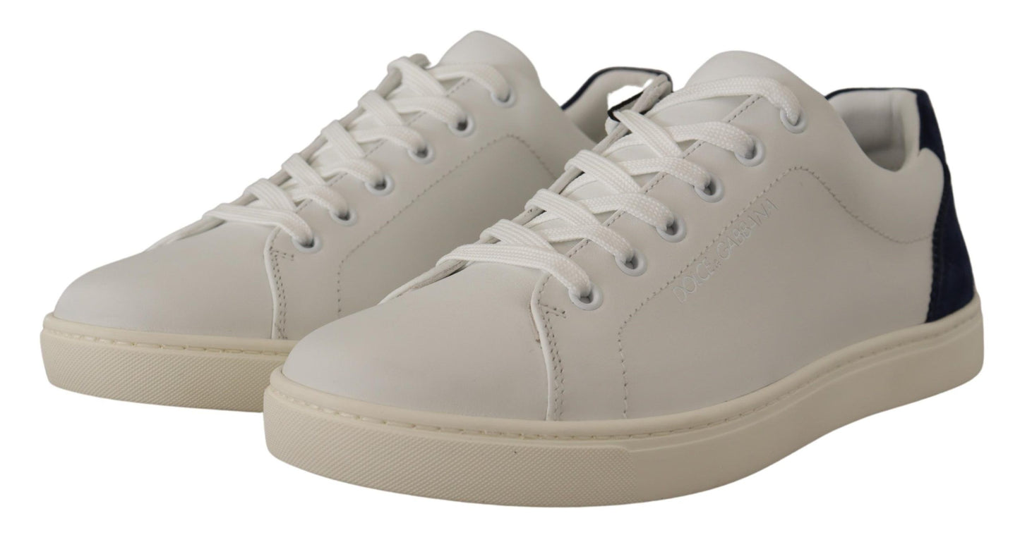 Dolce & Gabbana White Blue Leather Low Top Sneakers