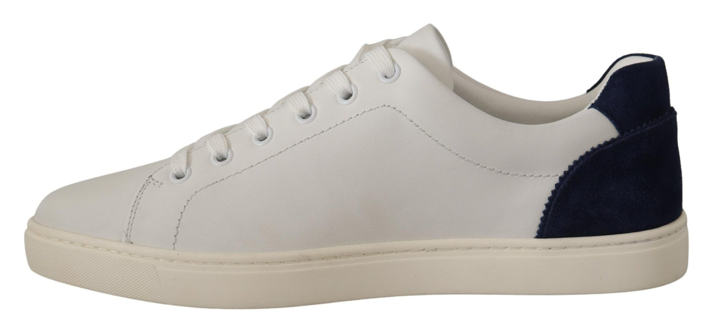 Dolce & Gabbana White Blue Leather Low Top Sneakers