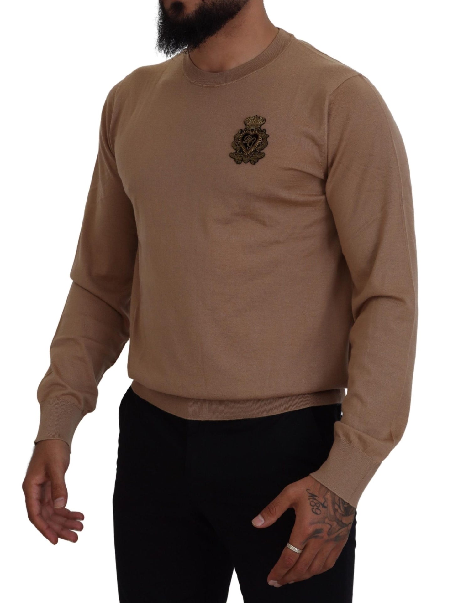 Dolce & Gabbana Beige Cashmere Crown Logo Pullover Sweater