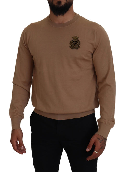 Dolce & Gabbana Beige Cashmere Crown Logo Pullover Sweater