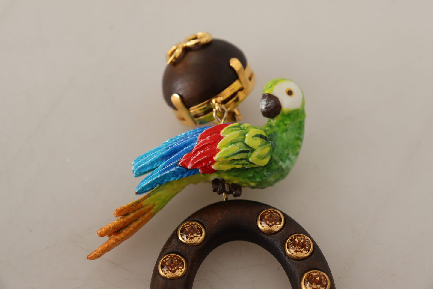 Dolce & Gabbana Gold Brass Wood Parrot Hoop Clip-on Jewelry Dangling Earrings