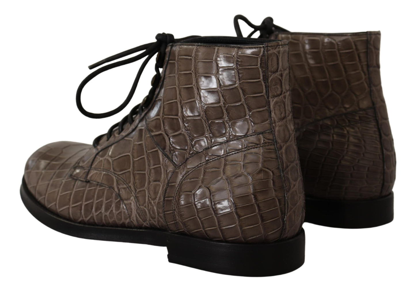 Dolce & Gabbana Gray Crocodile Leather Derby Boots