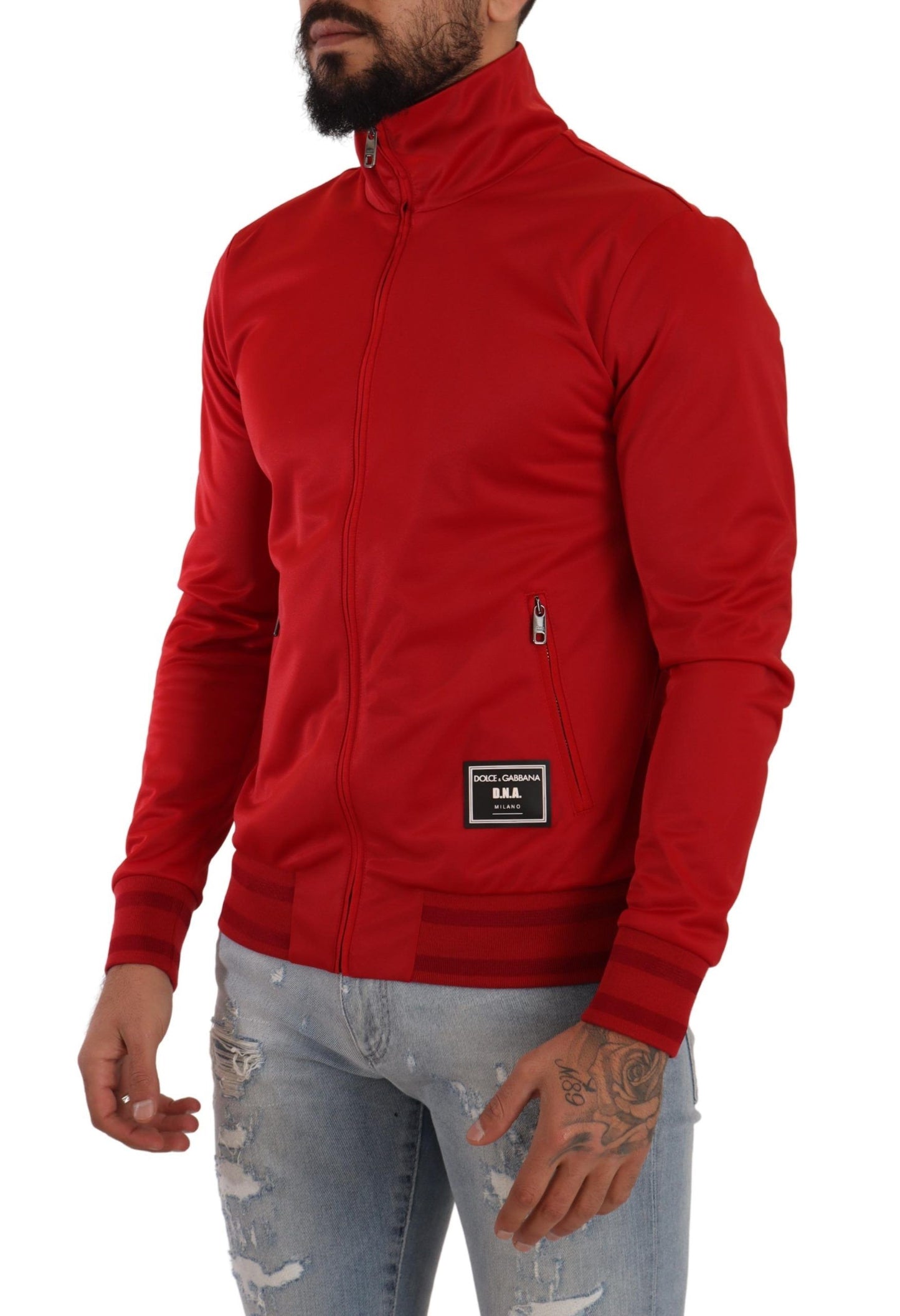 Dolce & Gabbana Red Full Zip Long Sleeve D.N.A Sport Gym Sweater