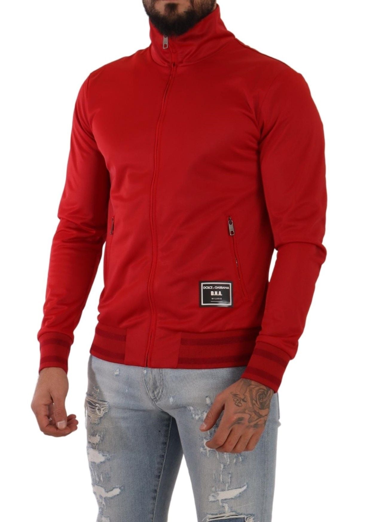 Dolce & Gabbana Red Full Zip Long Sleeve D.N.A Sport Gym Sweater