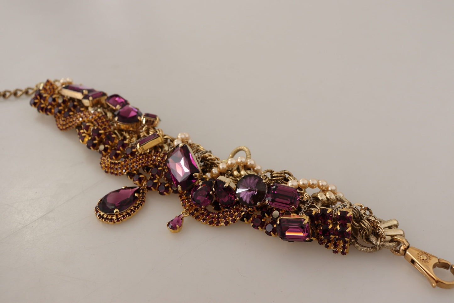 Dolce & Gabbana Gold Brass Sicily Purple Crystal Necklace