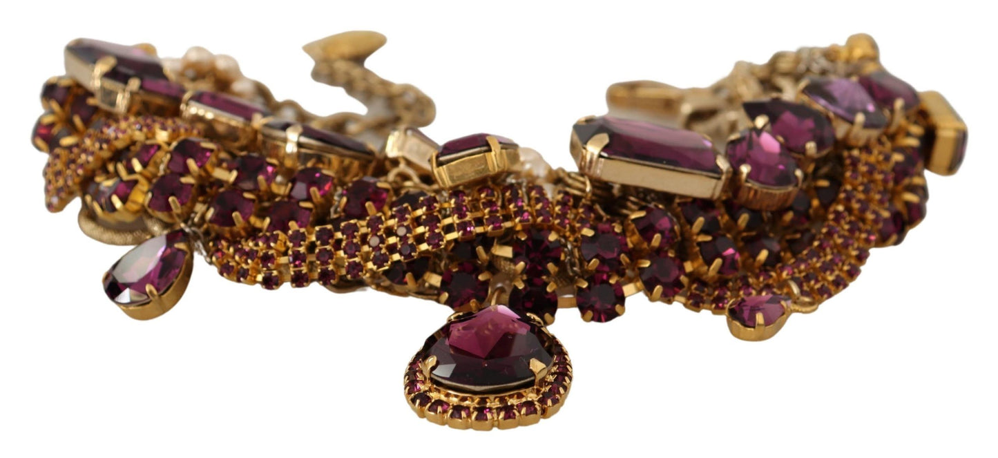 Dolce & Gabbana Gold Brass Sicily Purple Crystal Necklace