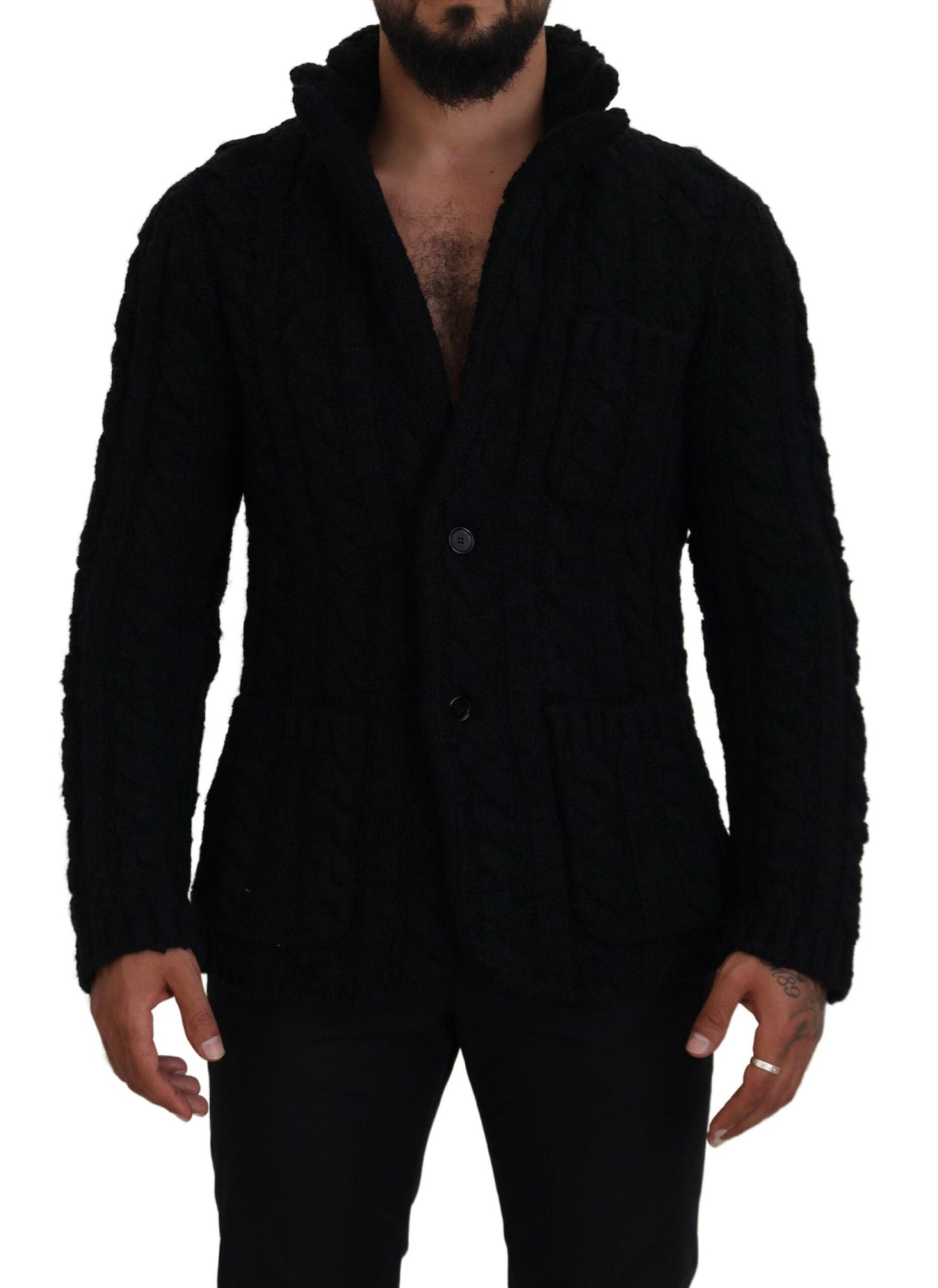 Dolce & Gabbana Black Wool Knit Button Cardigan Sweater