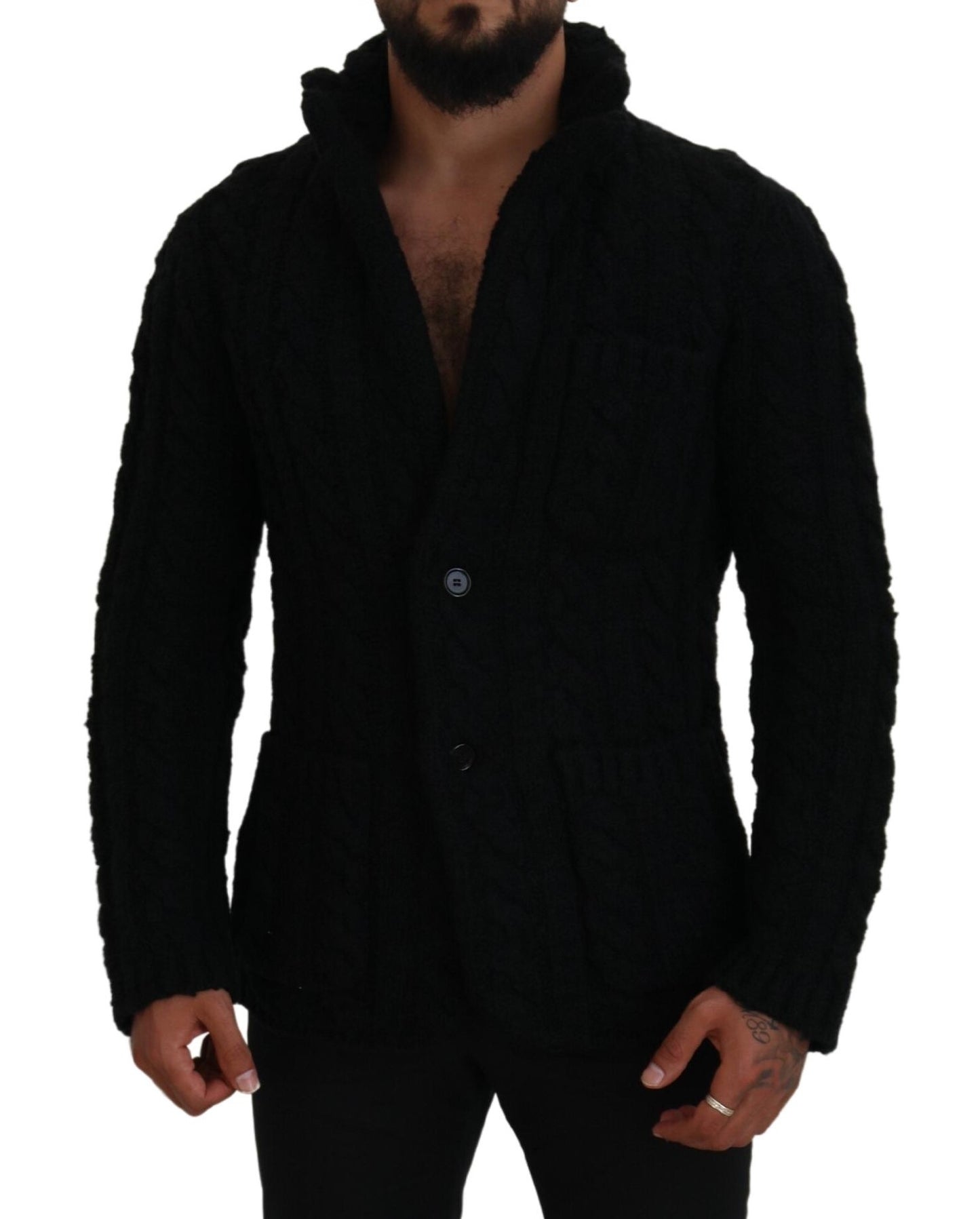 Dolce & Gabbana Black Wool Knit Button Cardigan Sweater