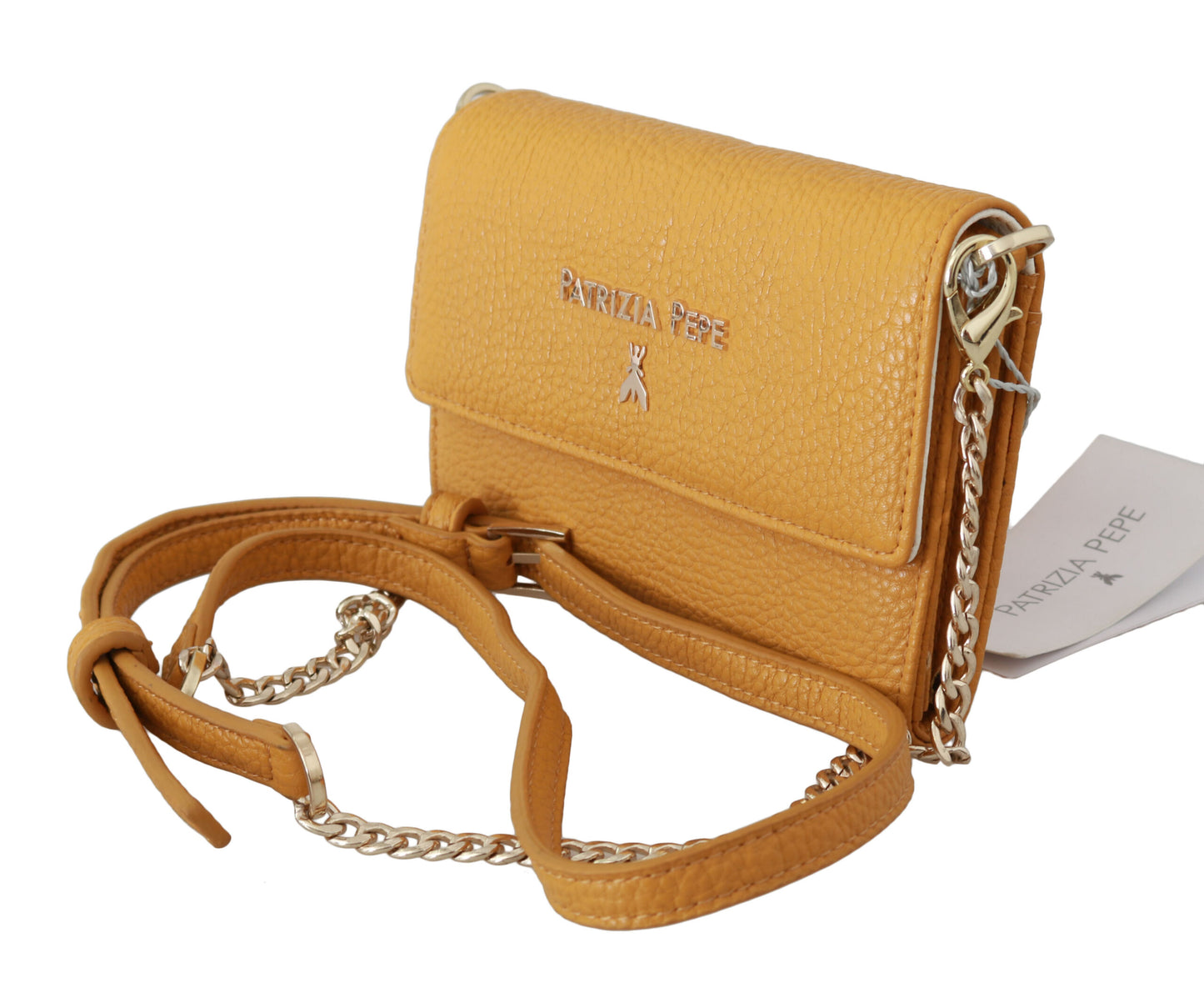 Patrizia Pepe Yellow Logo Leather Shoulder Strap Sling Bag