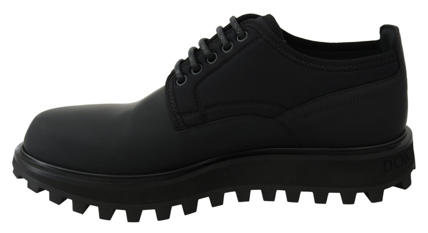 Dolce & Gabbana Black Rubberized Calfskin Chunky Derby Vulcano Shoes