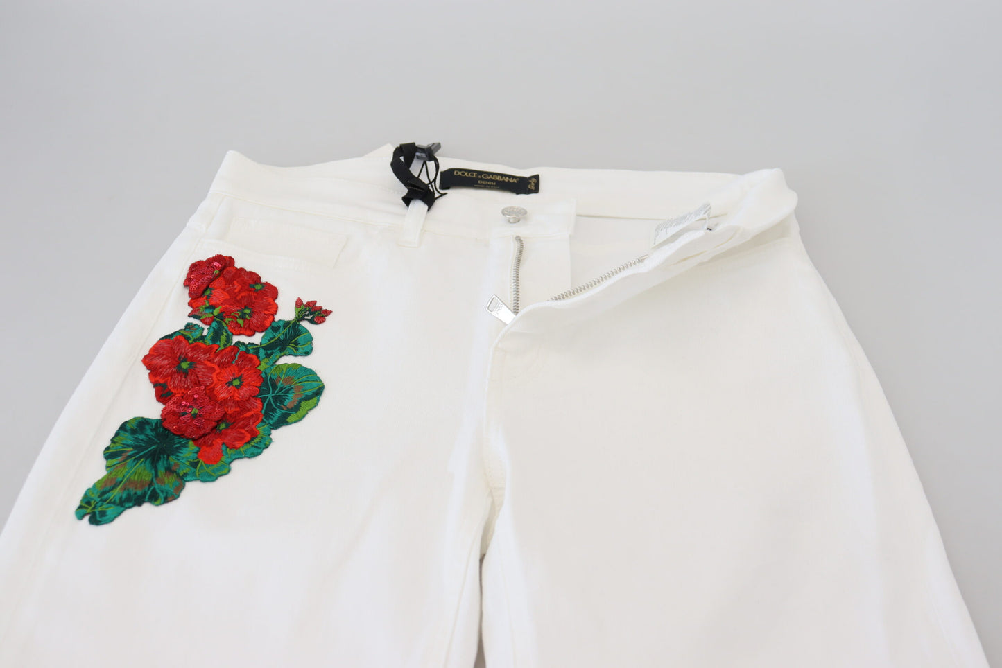 Dolce & Gabbana White Floral Embroidery Skinny Denim Jeans