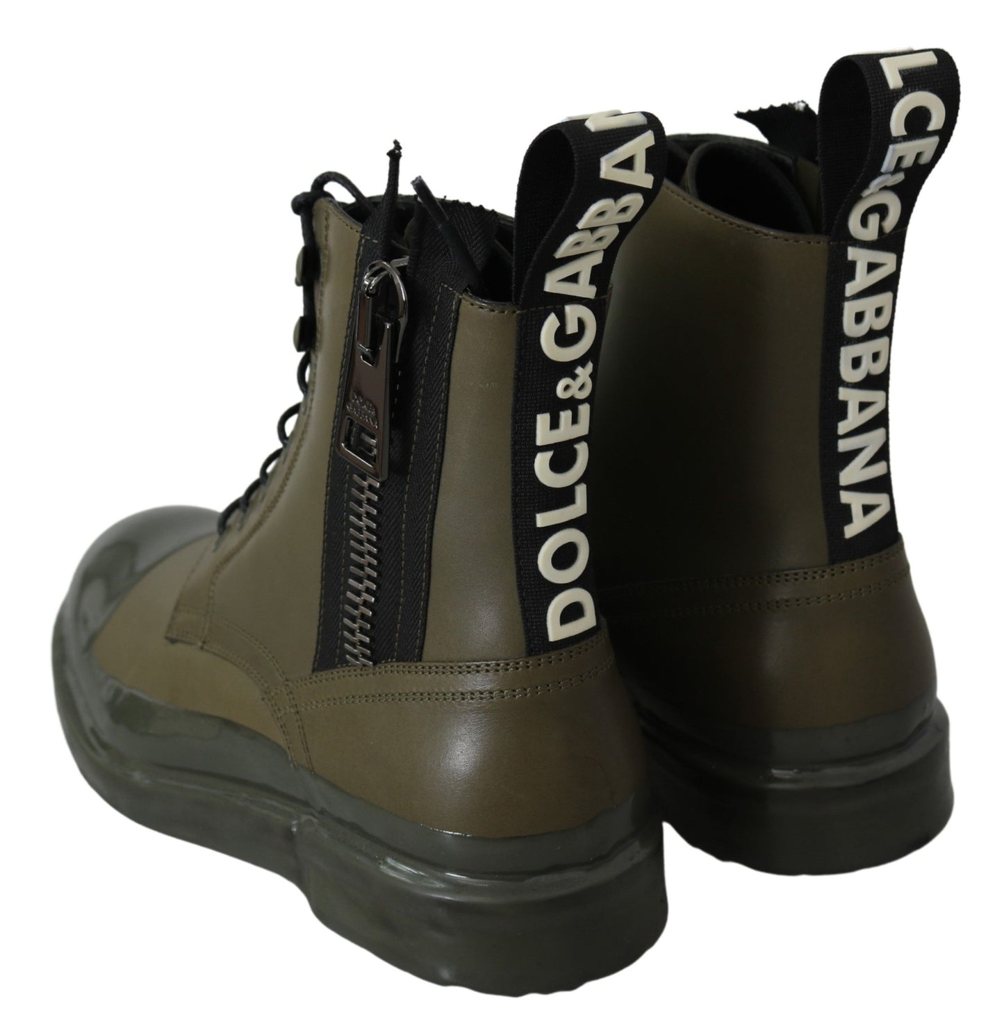 Dolce & Gabbana Green Leather Boots Zipper Mens Shoes