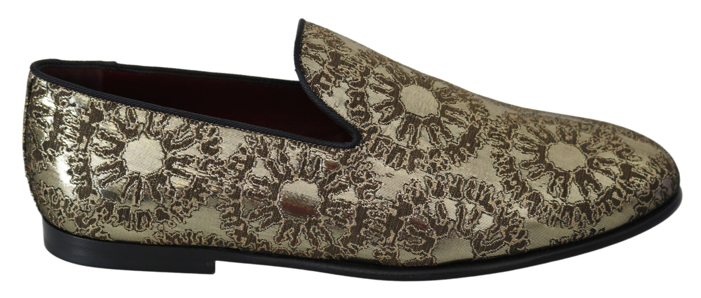 Dolce & Gabbana Gold Jacquard Flats Mens Loafers Shoes