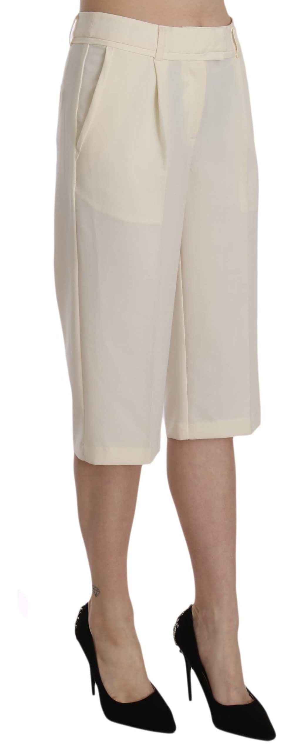 Silvian Heach Cream Mid Waist Cotton Straight Cropped Pants