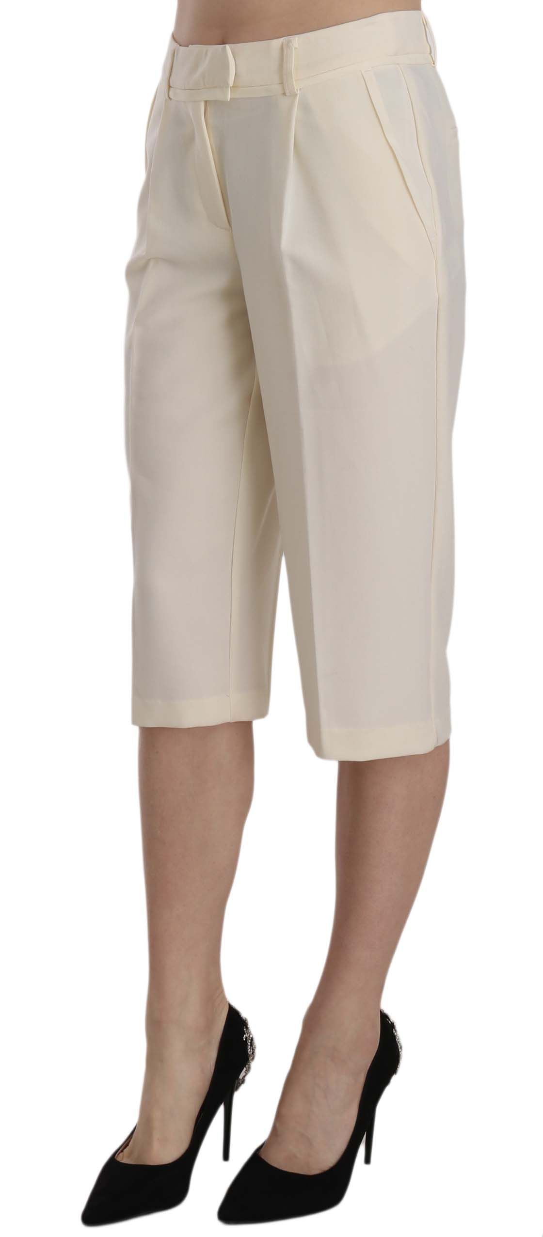 Silvian Heach Cream Mid Waist Cotton Straight Cropped Pants