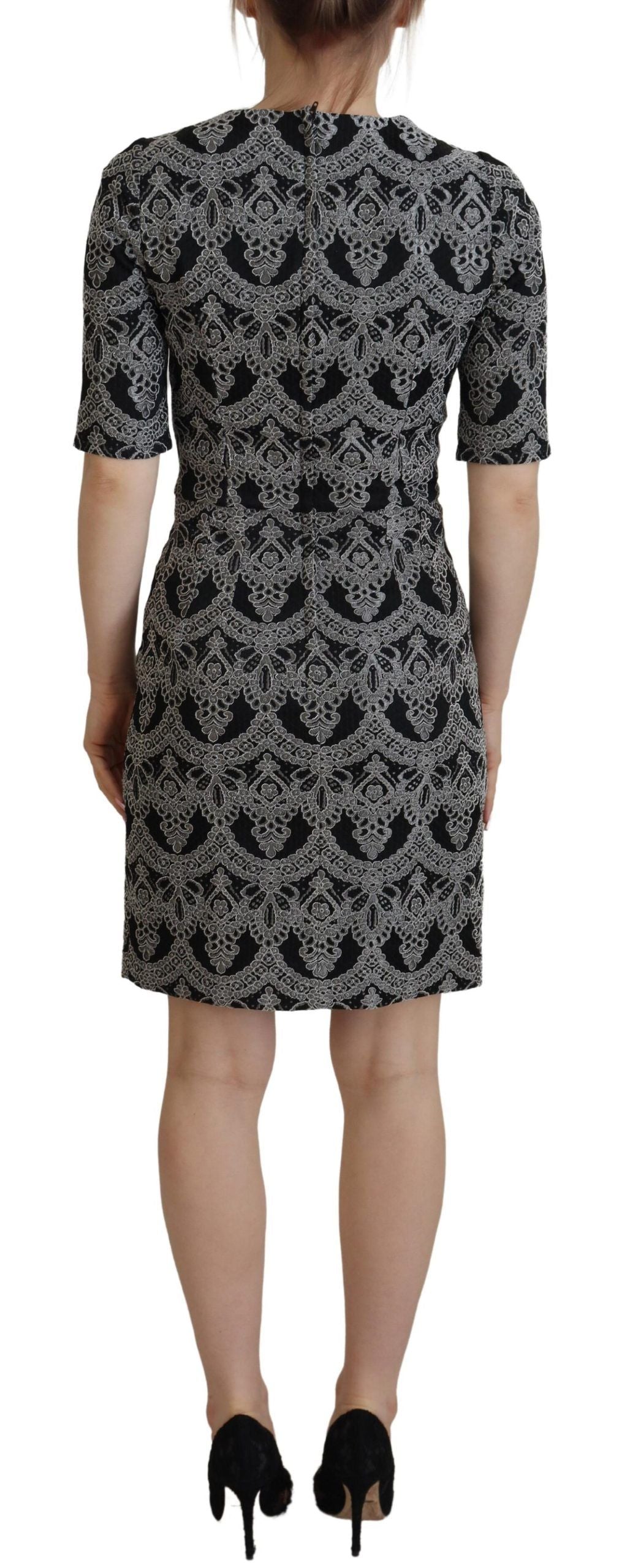 Dolce & Gabbana Black Gray Jacquard Sheath Bodycon Dress