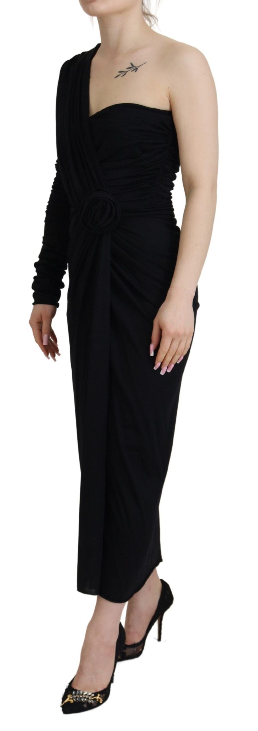 Dolce & Gabbana Black Wrap Sheath Long Gown Wool Dress