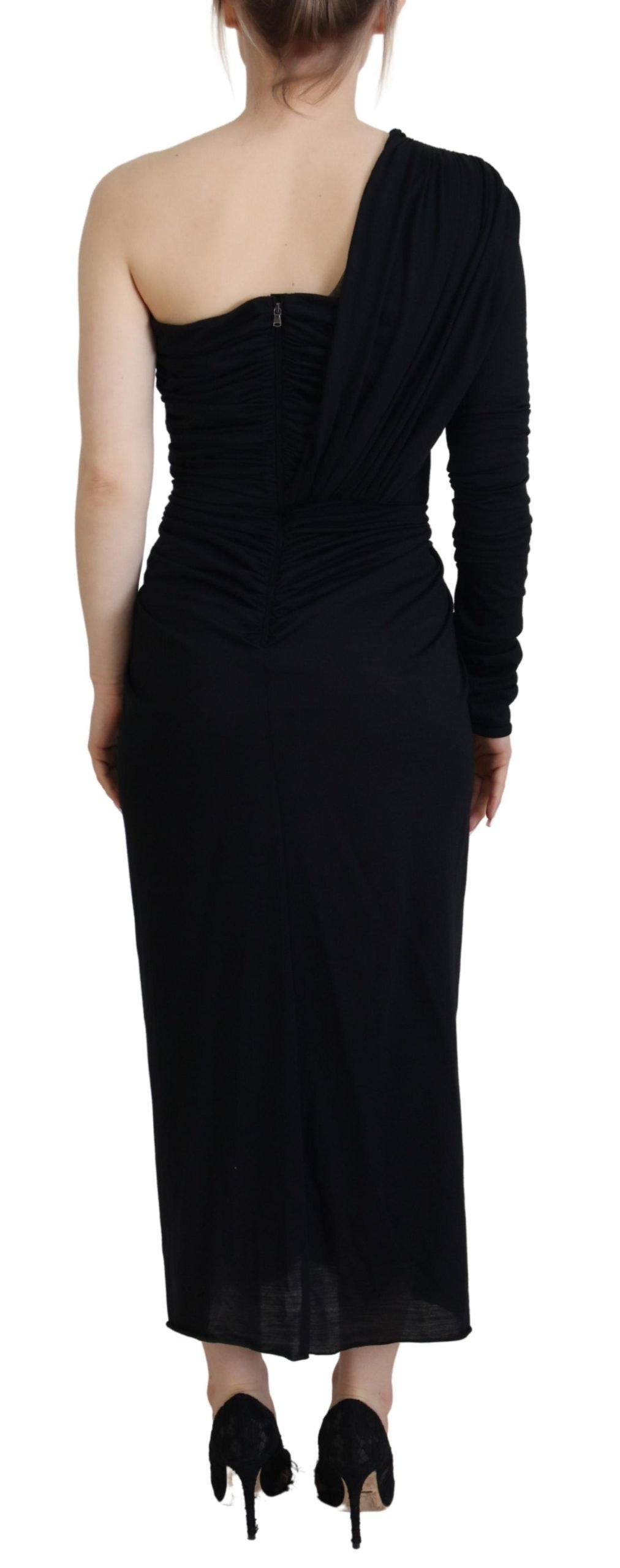 Dolce & Gabbana Black Wrap Sheath Long Gown Wool Dress