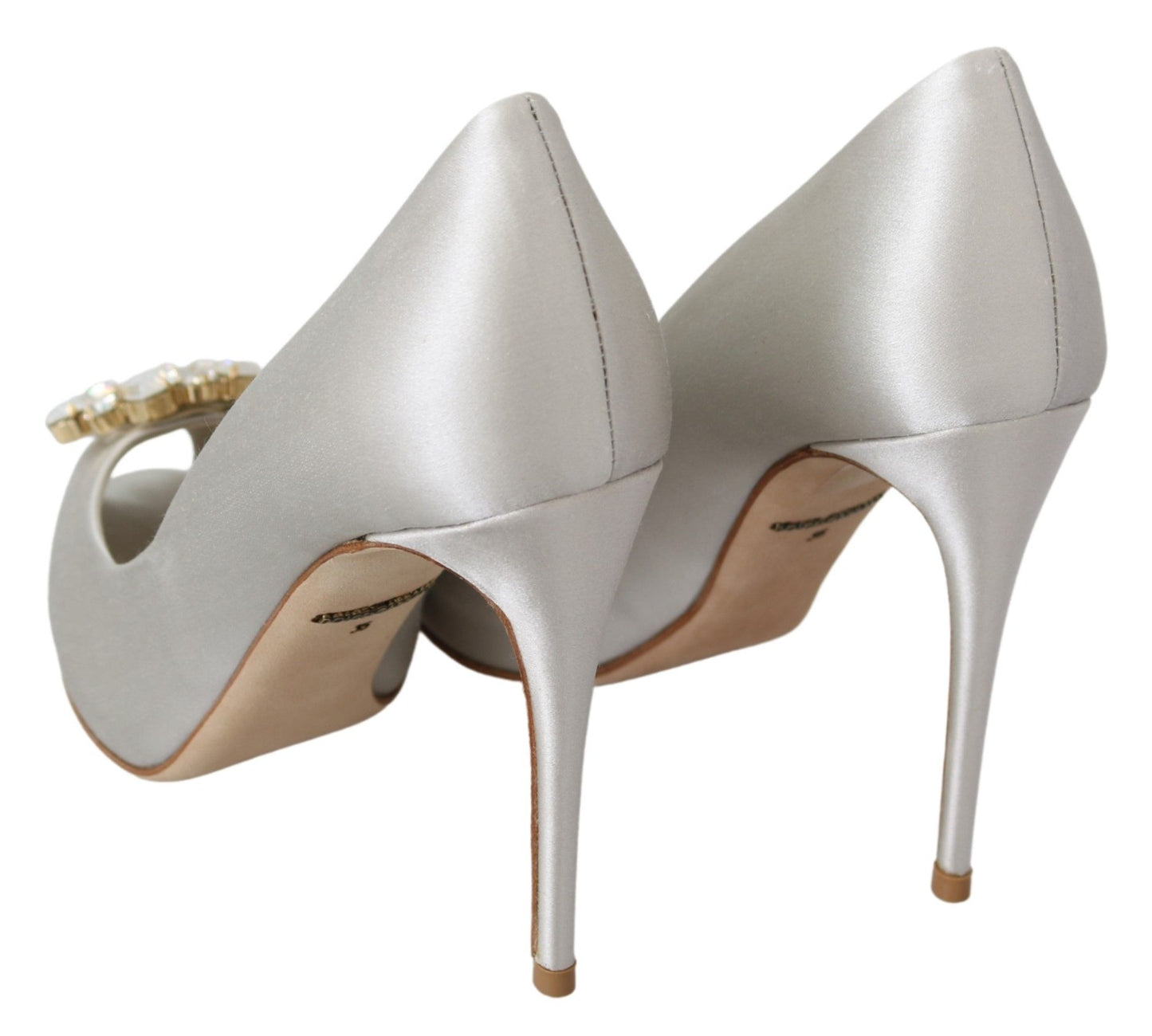 Dolce & Gabbana White Crystals Peep Toe Heels Satin Pumps Shoes