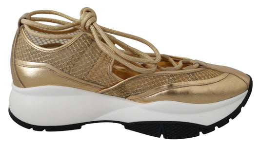 Jimmy Choo Gold Mesh Leather Michigan Sneakers