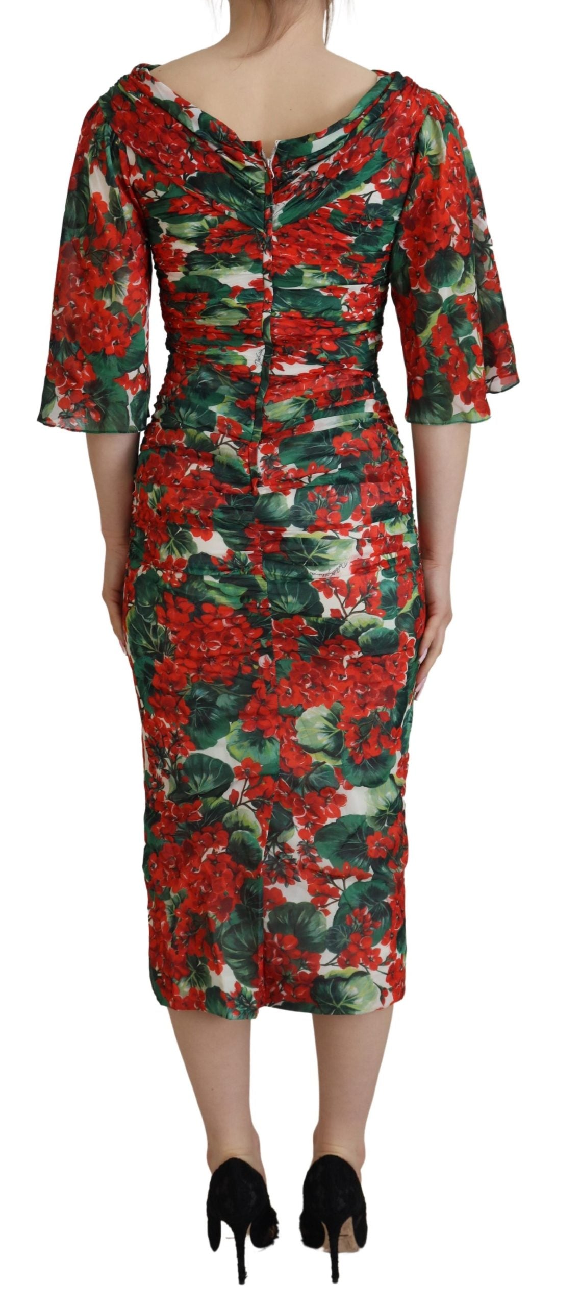 Dolce & Gabbana Multicolor Geranium Silk Sheath Midi Dress