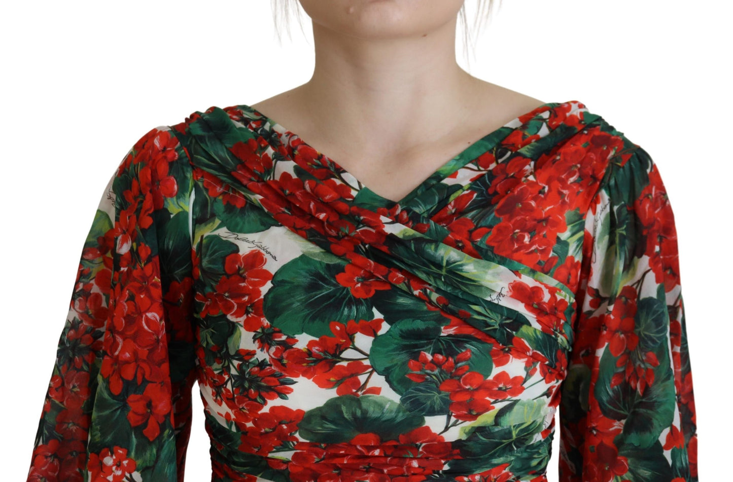 Dolce & Gabbana Multicolor Geranium Silk Sheath Midi Dress