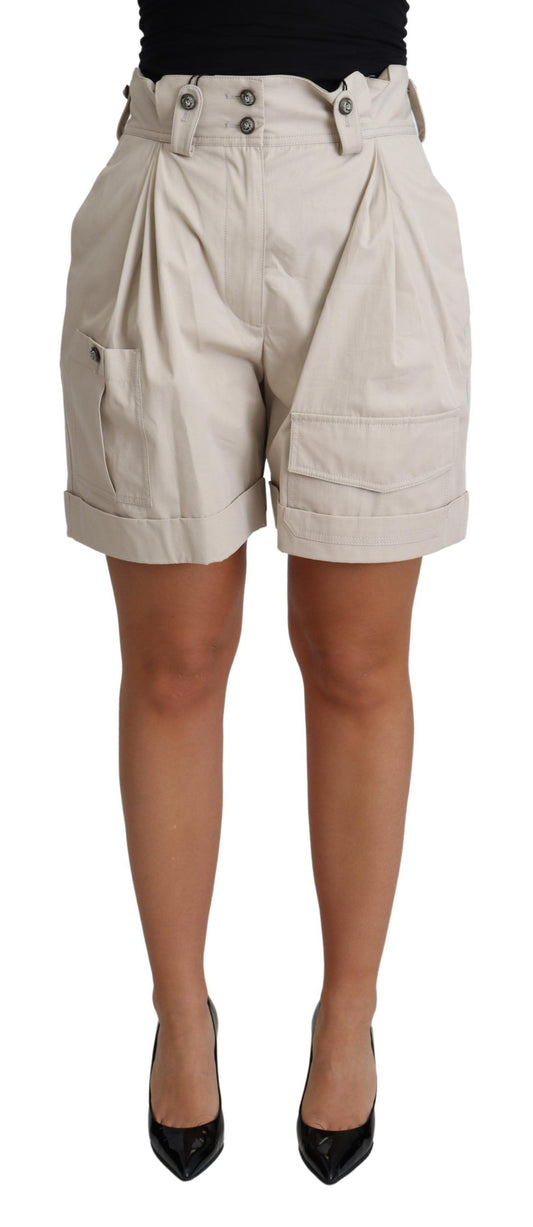 Dolce & Gabbana Beige Cotton Pleated High Waist Casual Shorts