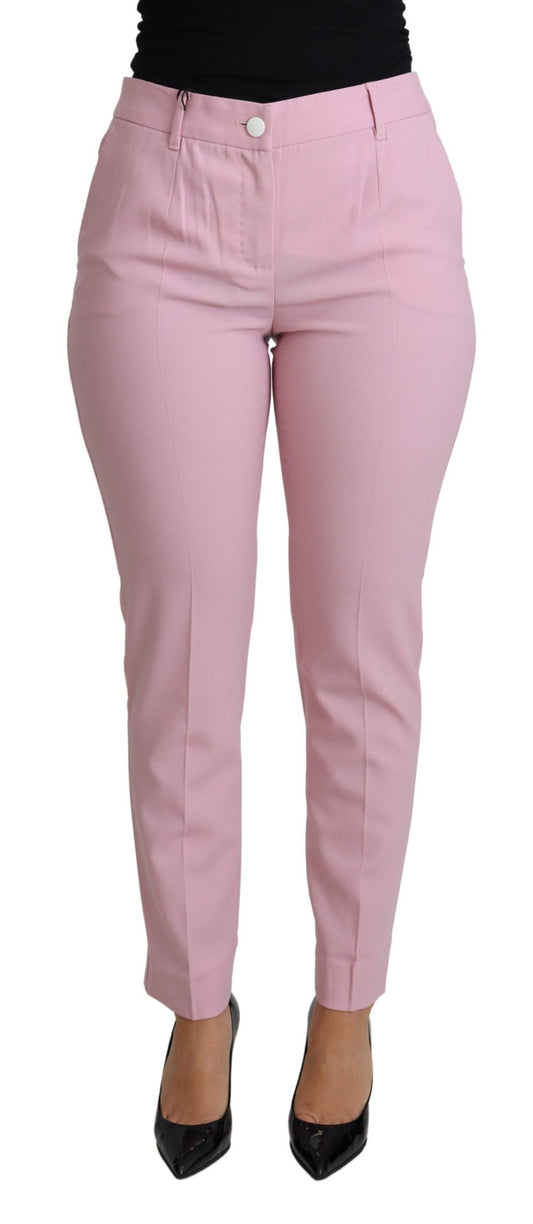 Dolce & Gabbana Pink Virgin Wool Stretch Tapered Trouser Pants