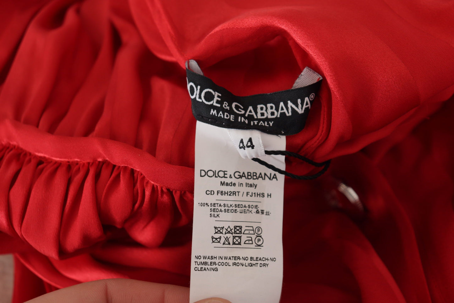 Dolce & Gabbana Red Button Down Belted Midi Satin Silk Dress