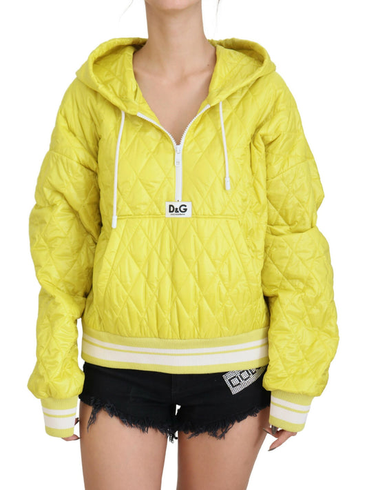 Dolce & Gabbana Yellow Nylon Quilted Hooded Pullover Jacket