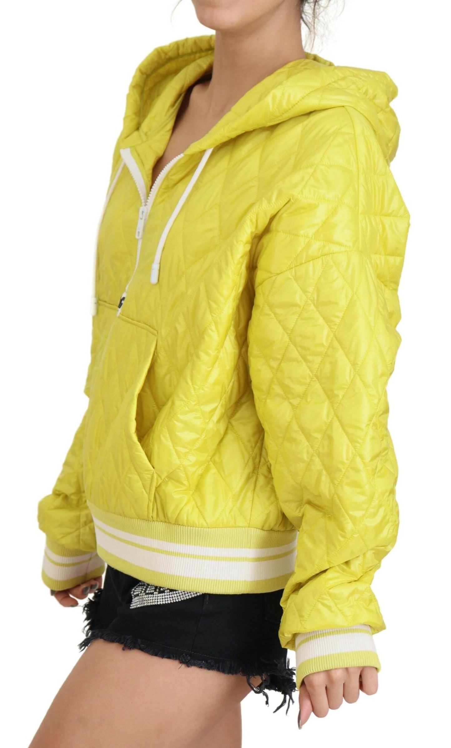 Dolce & Gabbana Yellow Nylon Quilted Hooded Pullover Jacket