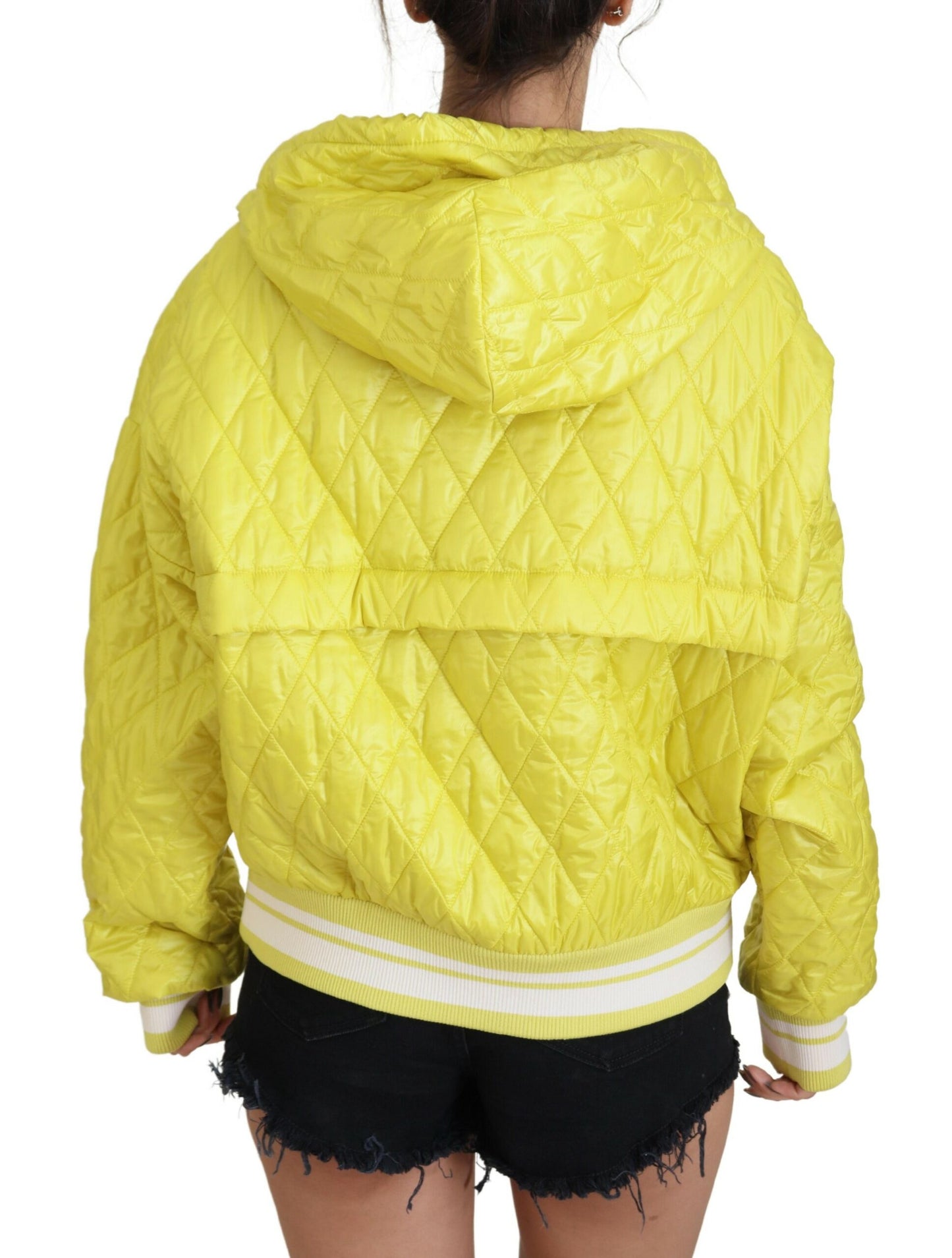 Dolce & Gabbana Yellow Nylon Quilted Hooded Pullover Jacket