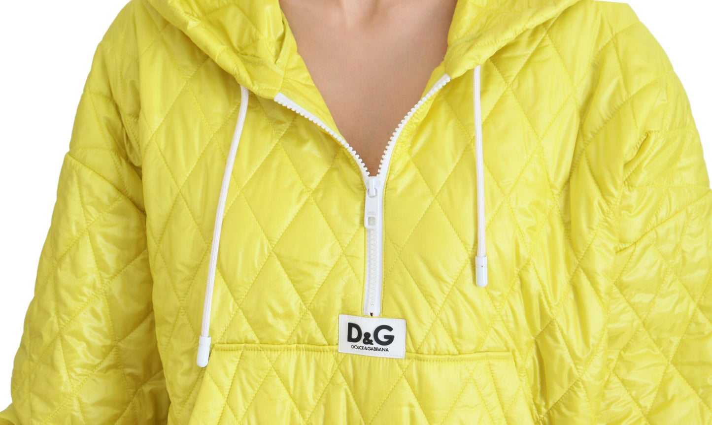 Dolce & Gabbana Yellow Nylon Quilted Hooded Pullover Jacket