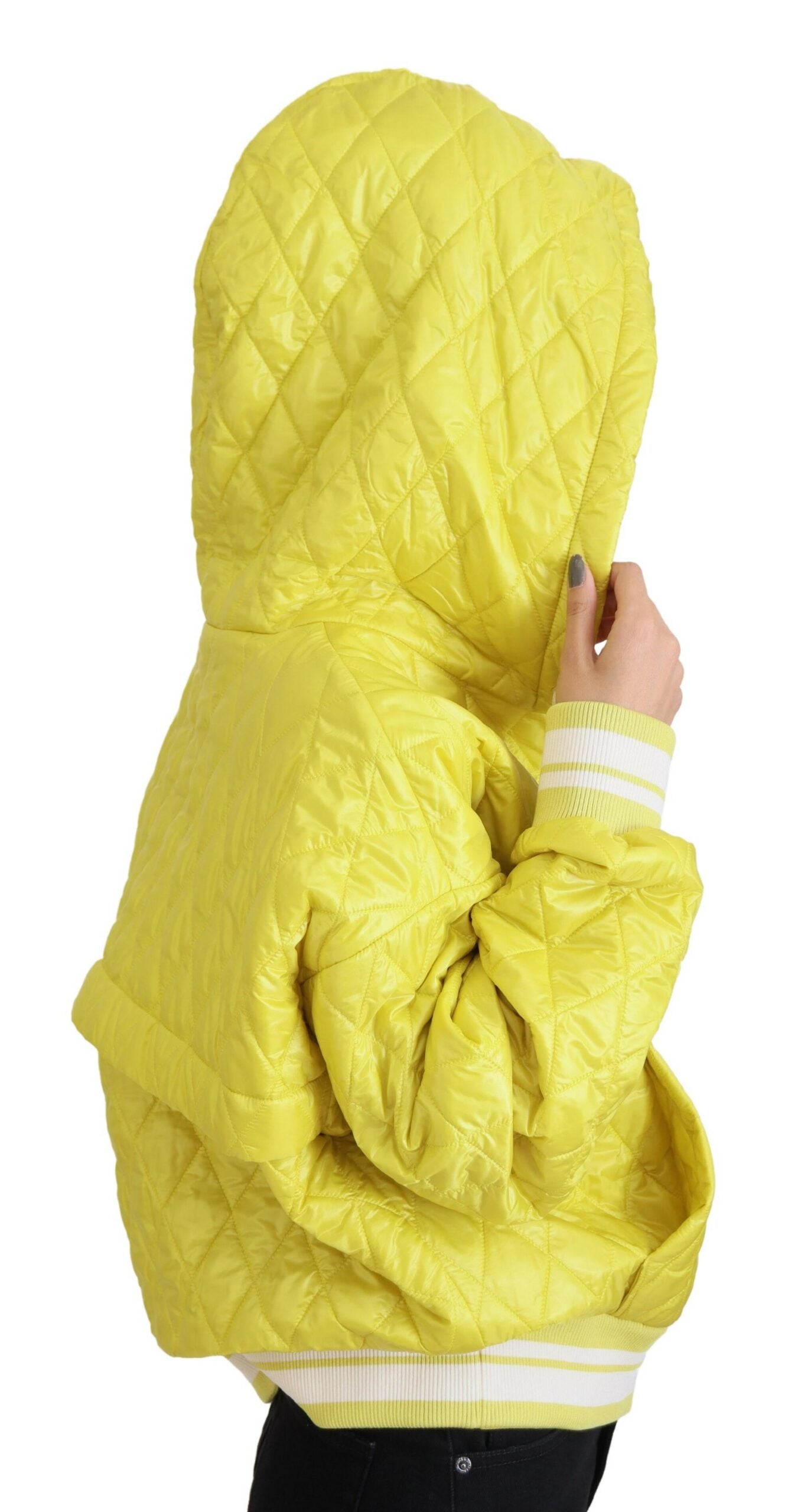 Dolce & Gabbana Yellow Nylon Quilted Hooded Pullover Jacket