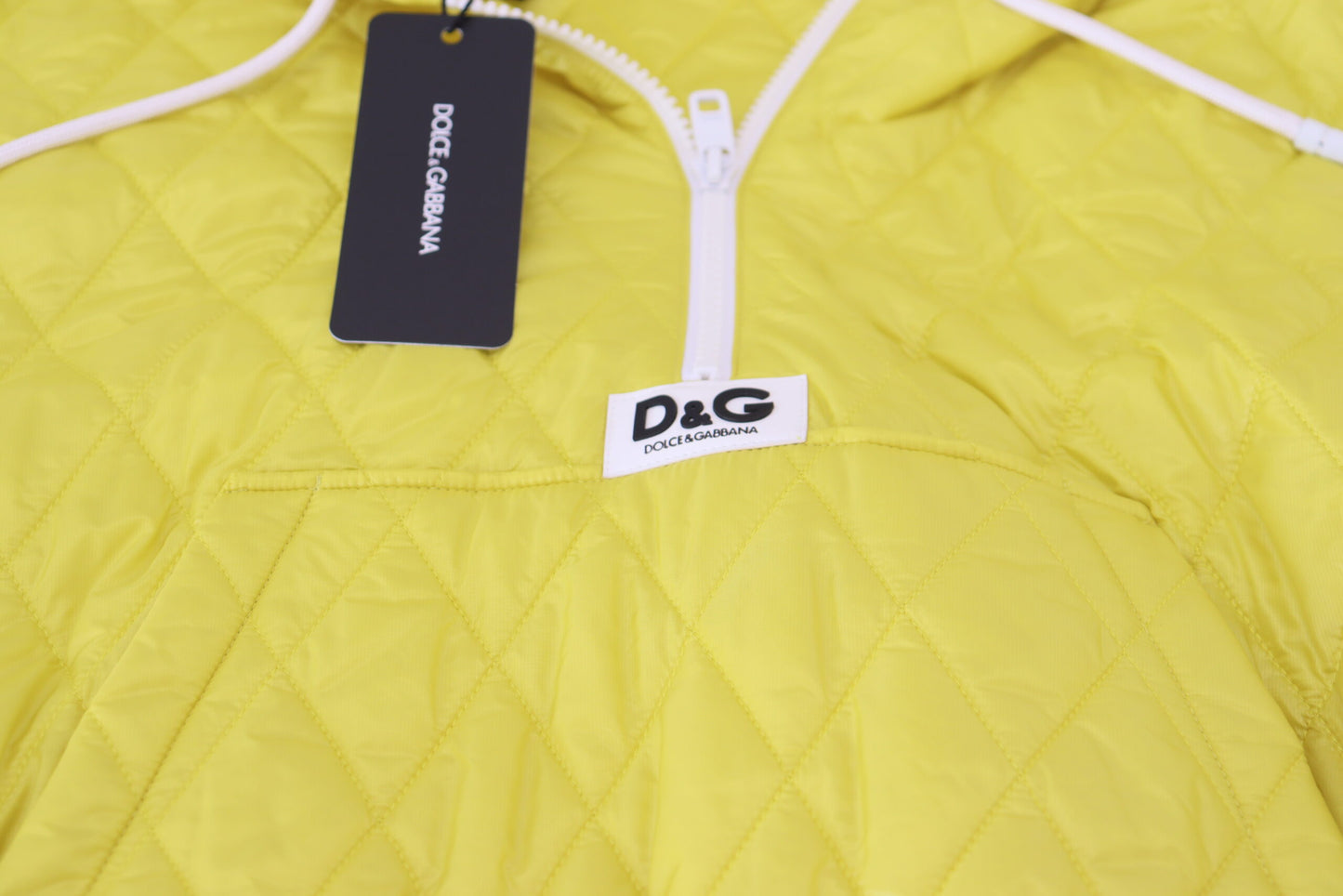 Dolce & Gabbana Yellow Nylon Quilted Hooded Pullover Jacket