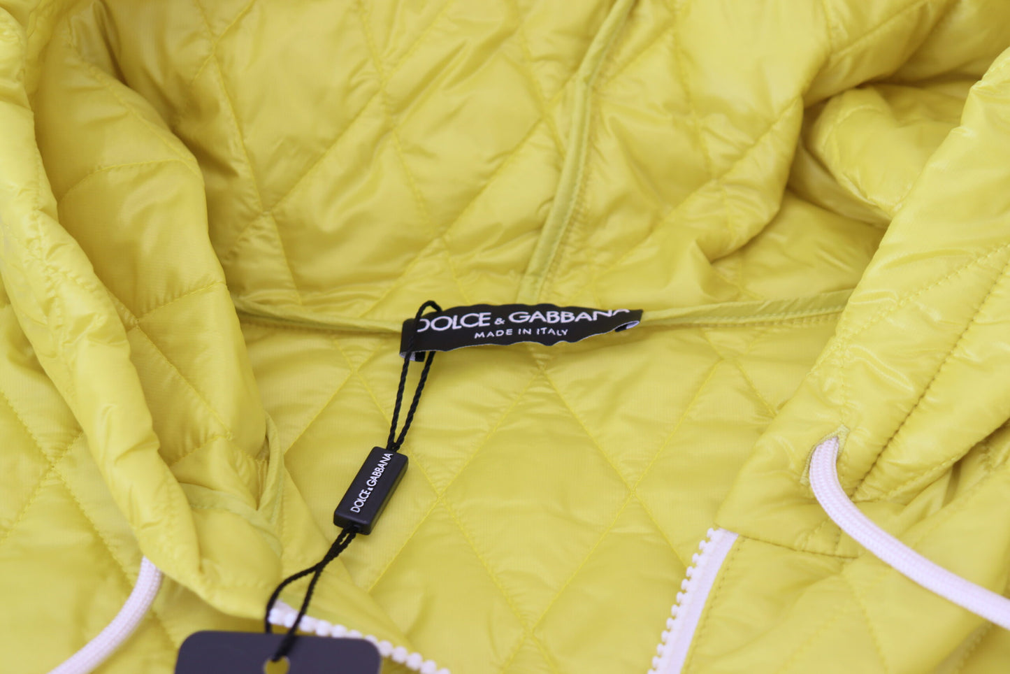 Dolce & Gabbana Yellow Nylon Quilted Hooded Pullover Jacket