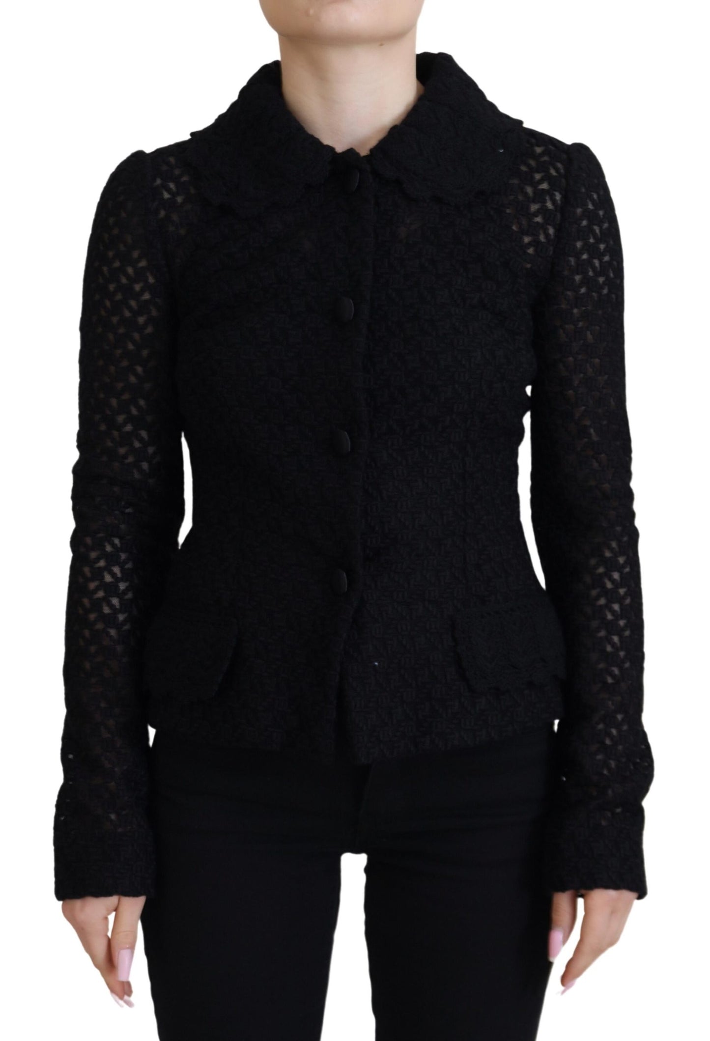 Dolce & Gabbana Black Wool Knitted Button Down Collar Jacket