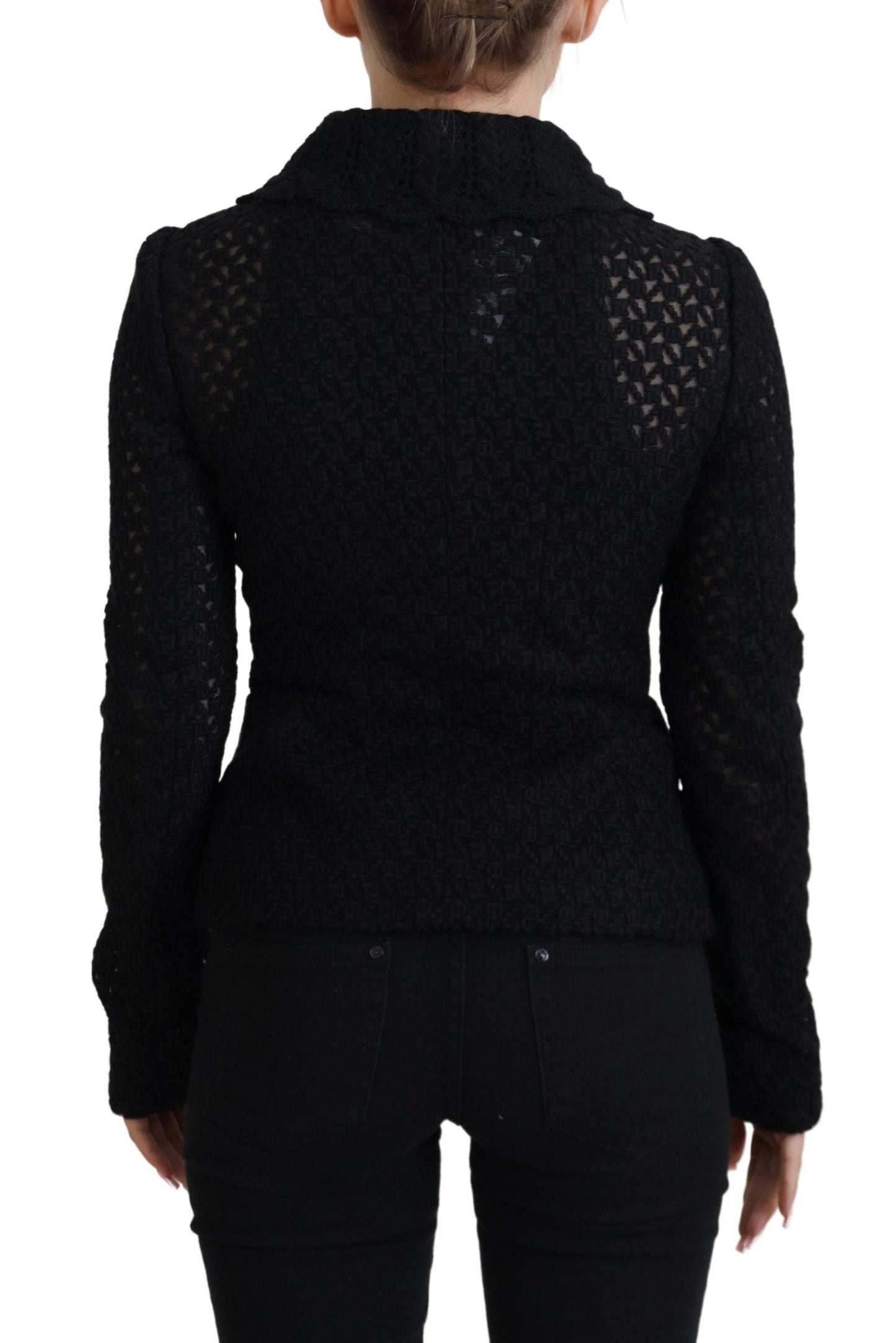 Dolce & Gabbana Black Wool Knitted Button Down Collar Jacket