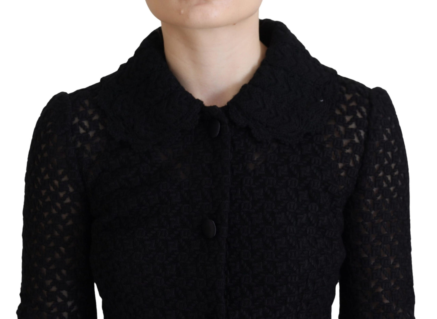 Dolce & Gabbana Black Wool Knitted Button Down Collar Jacket