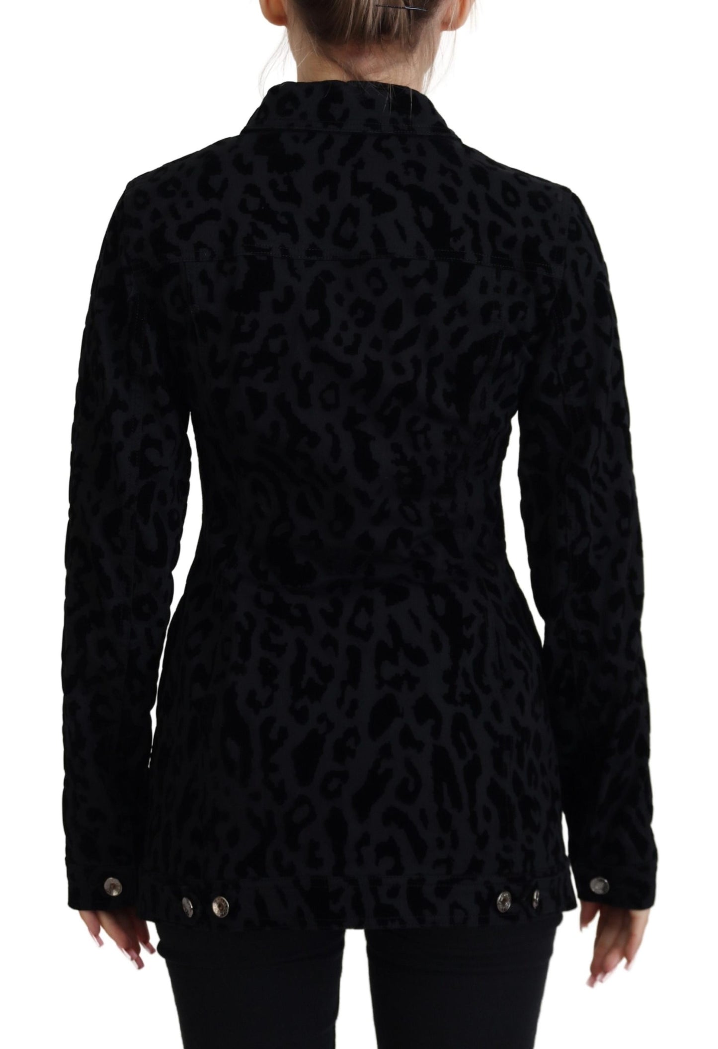 Dolce & Gabbana Black Leopard Long Sleeve Denim Cotton Jacket