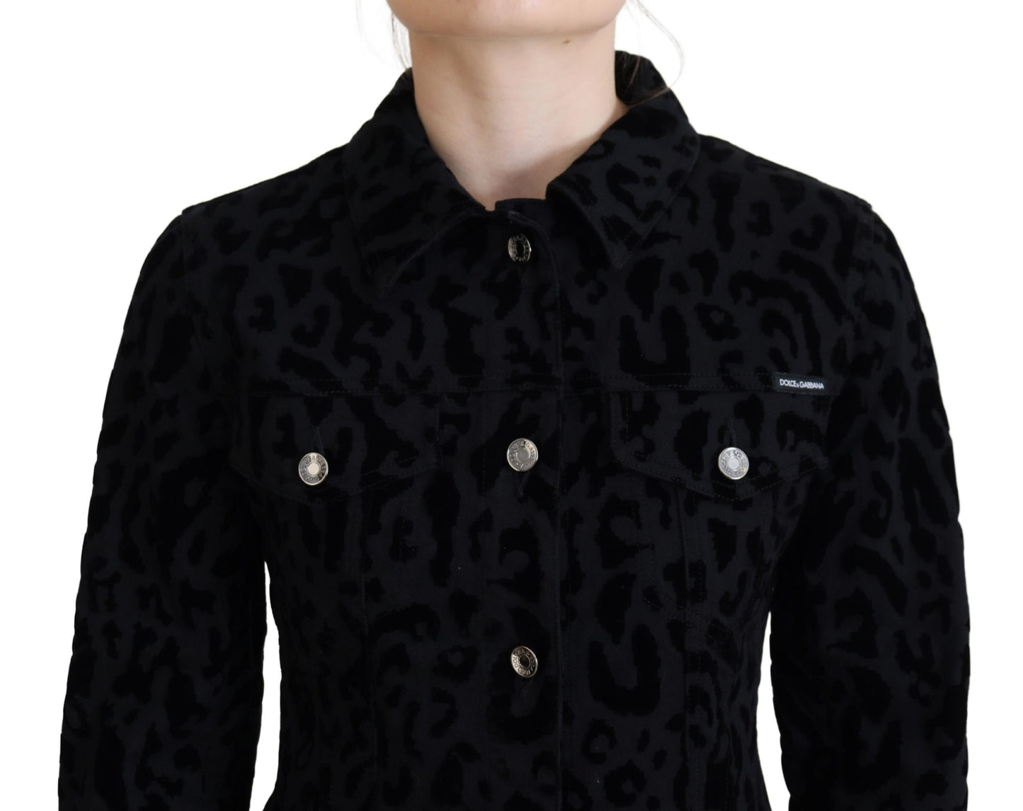 Dolce & Gabbana Black Leopard Long Sleeve Denim Cotton Jacket