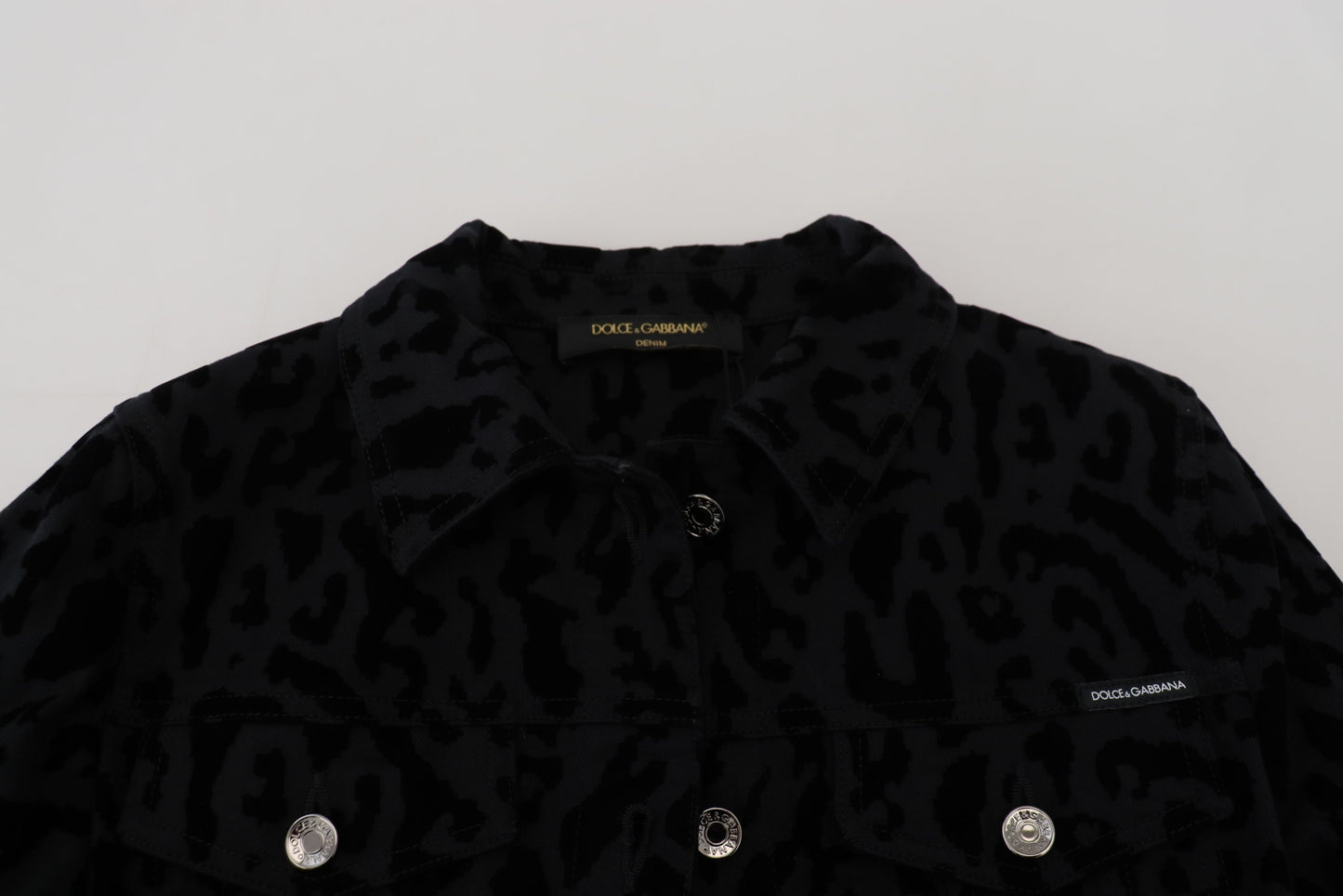 Dolce & Gabbana Black Leopard Long Sleeve Denim Cotton Jacket