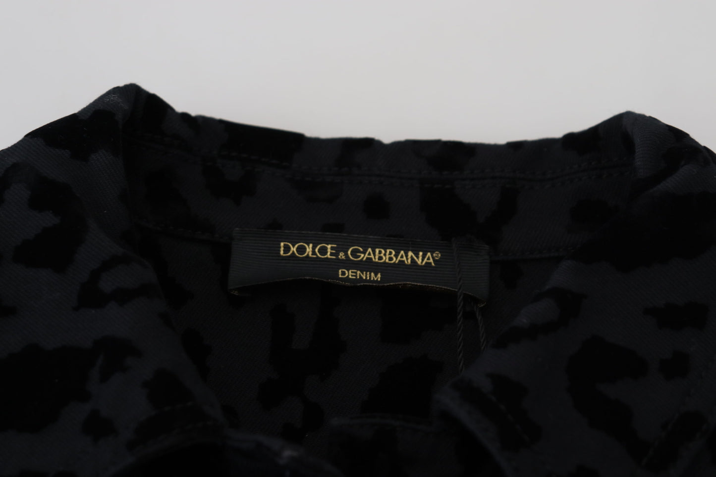 Dolce & Gabbana Black Leopard Long Sleeve Denim Cotton Jacket