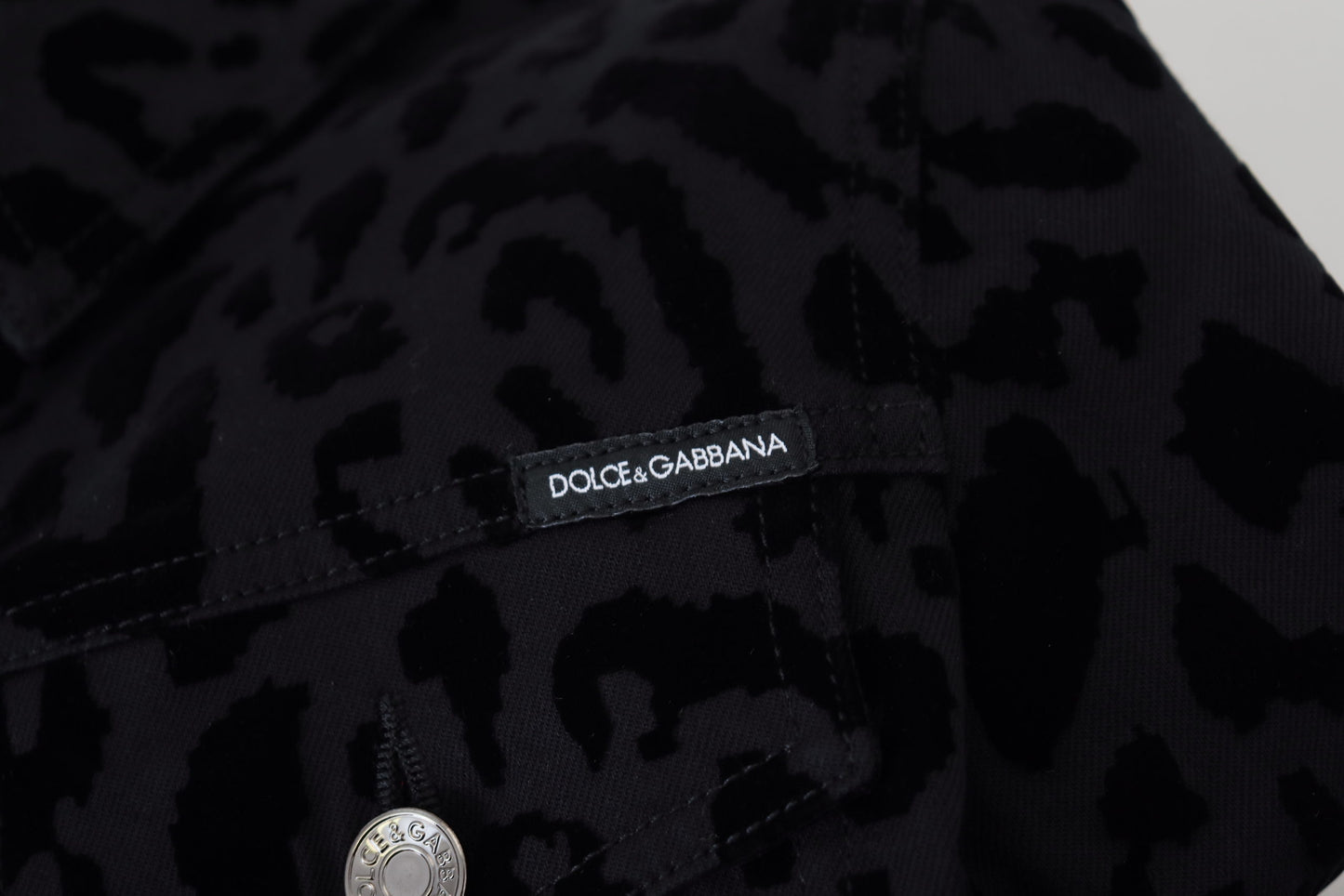 Dolce & Gabbana Black Leopard Long Sleeve Denim Cotton Jacket