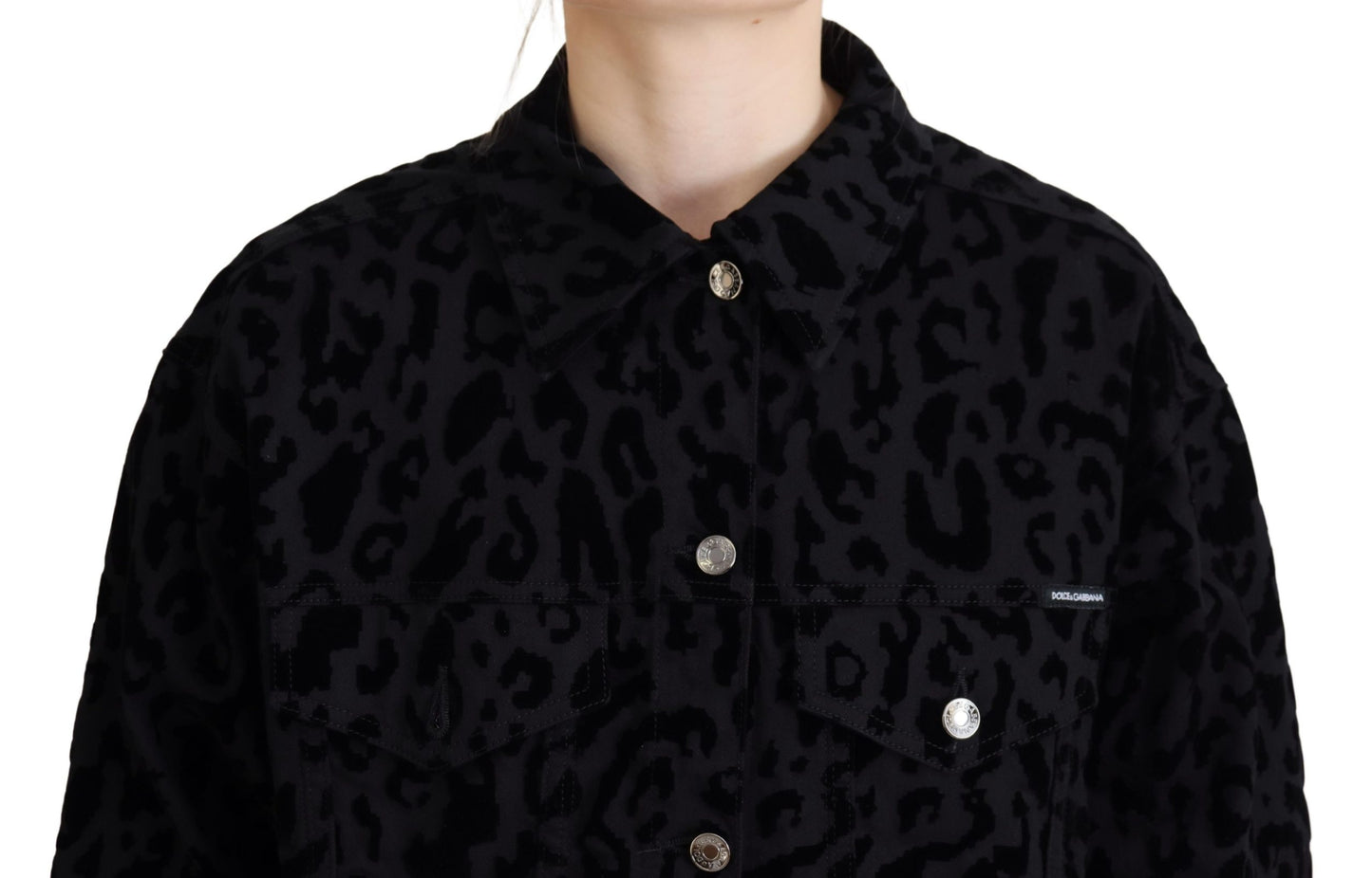 Dolce & Gabbana Black Leopard Long Sleeve Denim Cotton Jacket