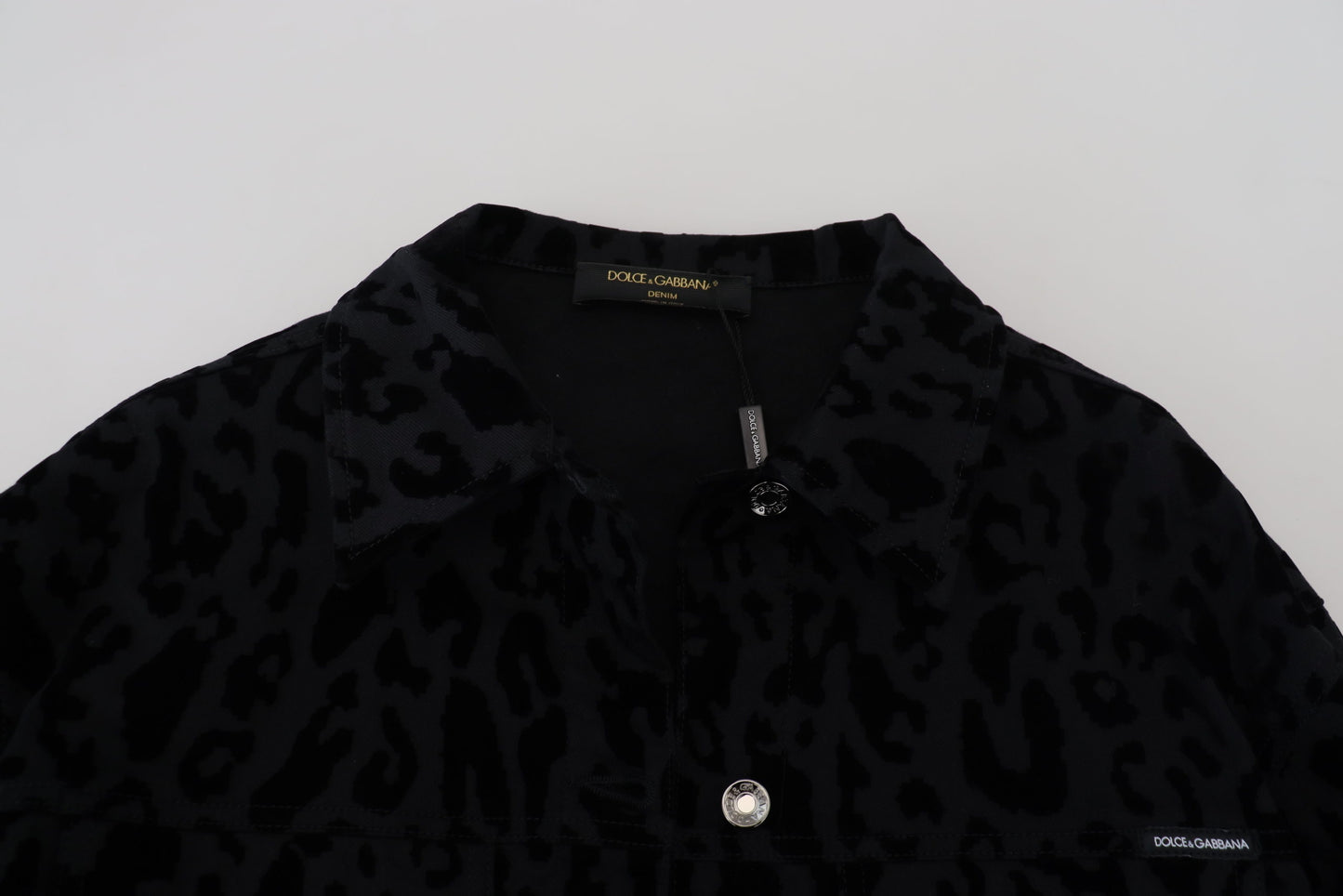 Dolce & Gabbana Black Leopard Long Sleeve Denim Cotton Jacket