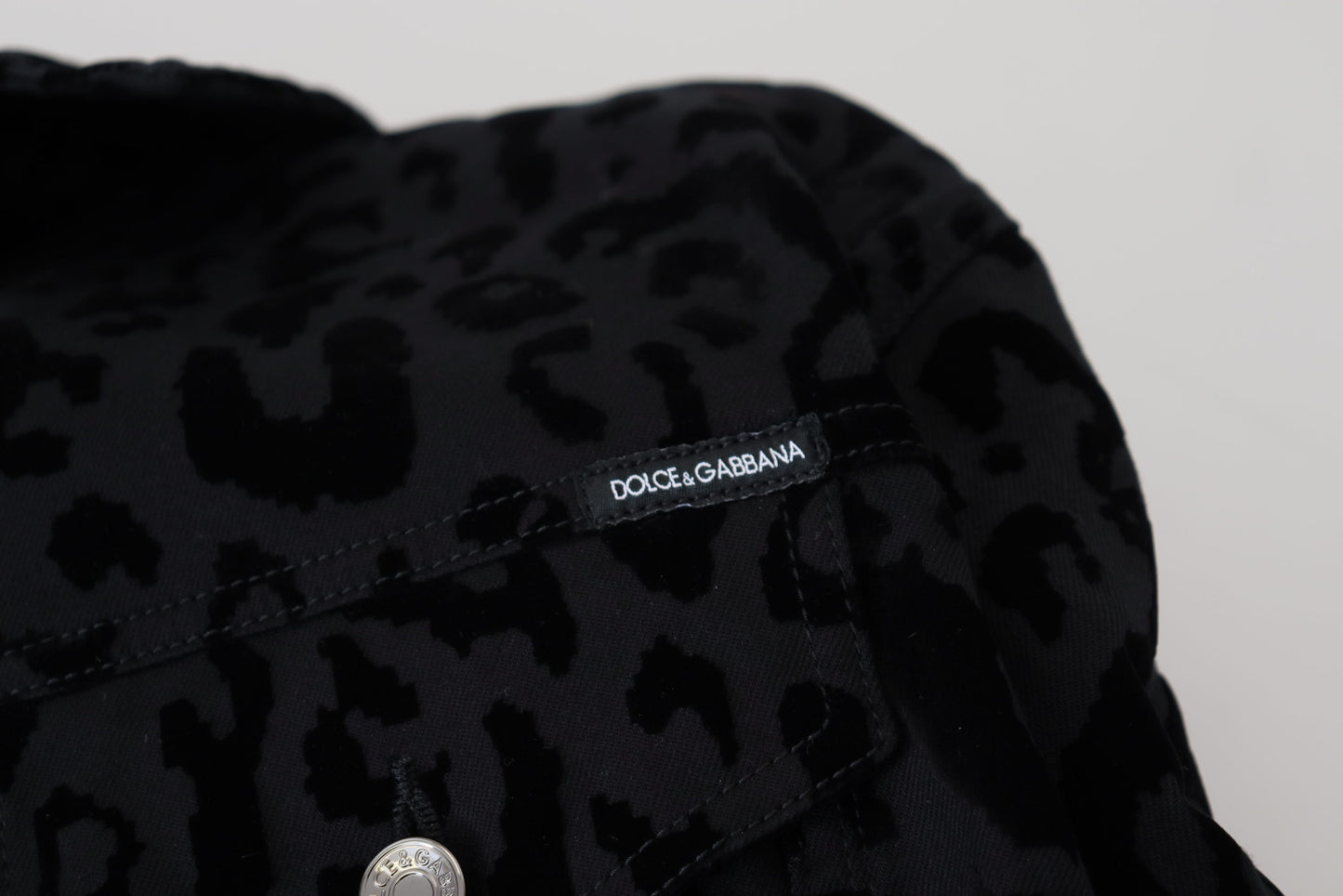 Dolce & Gabbana Black Leopard Long Sleeve Denim Cotton Jacket